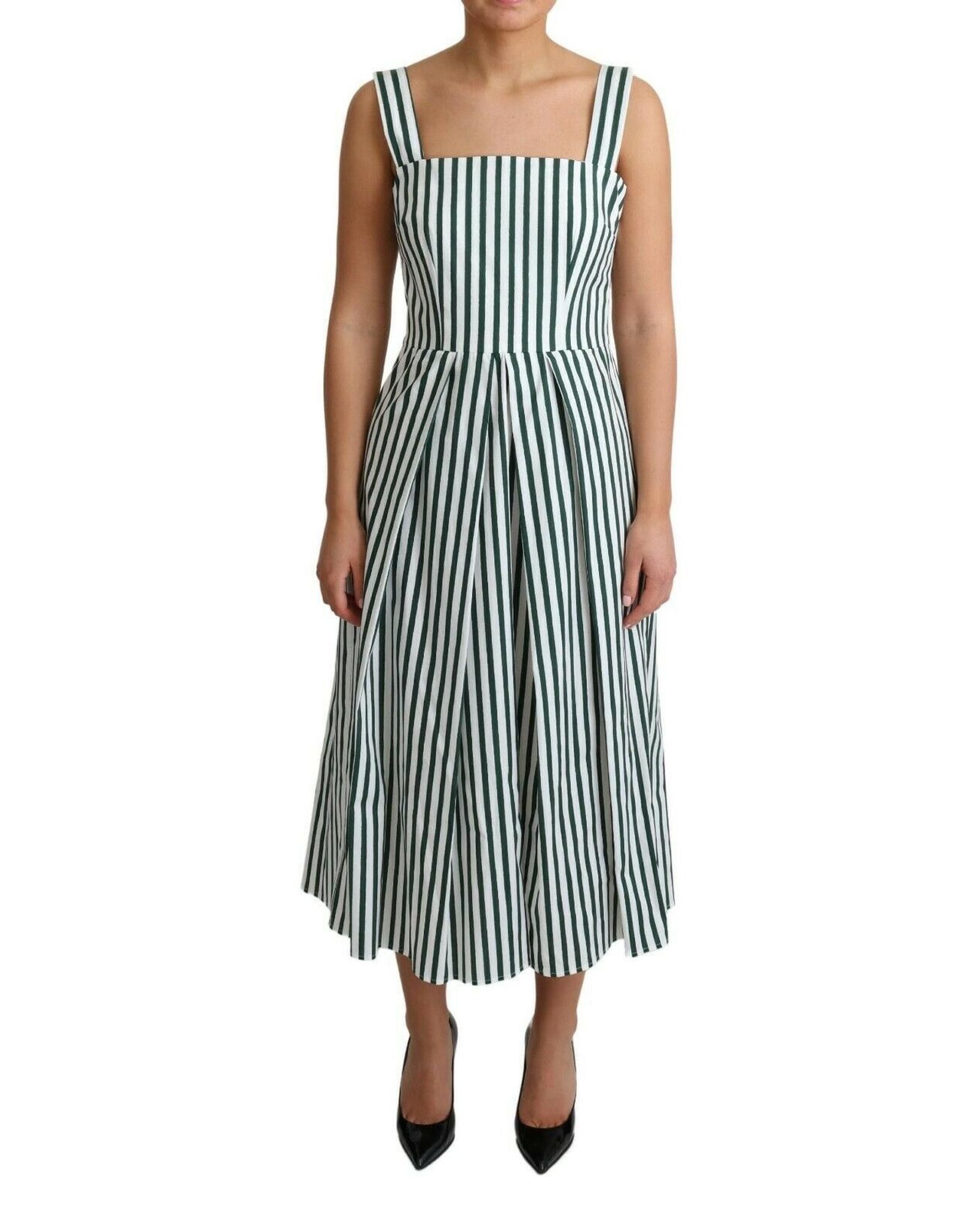 image of Dolce Gabbana Striped Cotton A-Line Dress in White, Women's (Size Medium)
