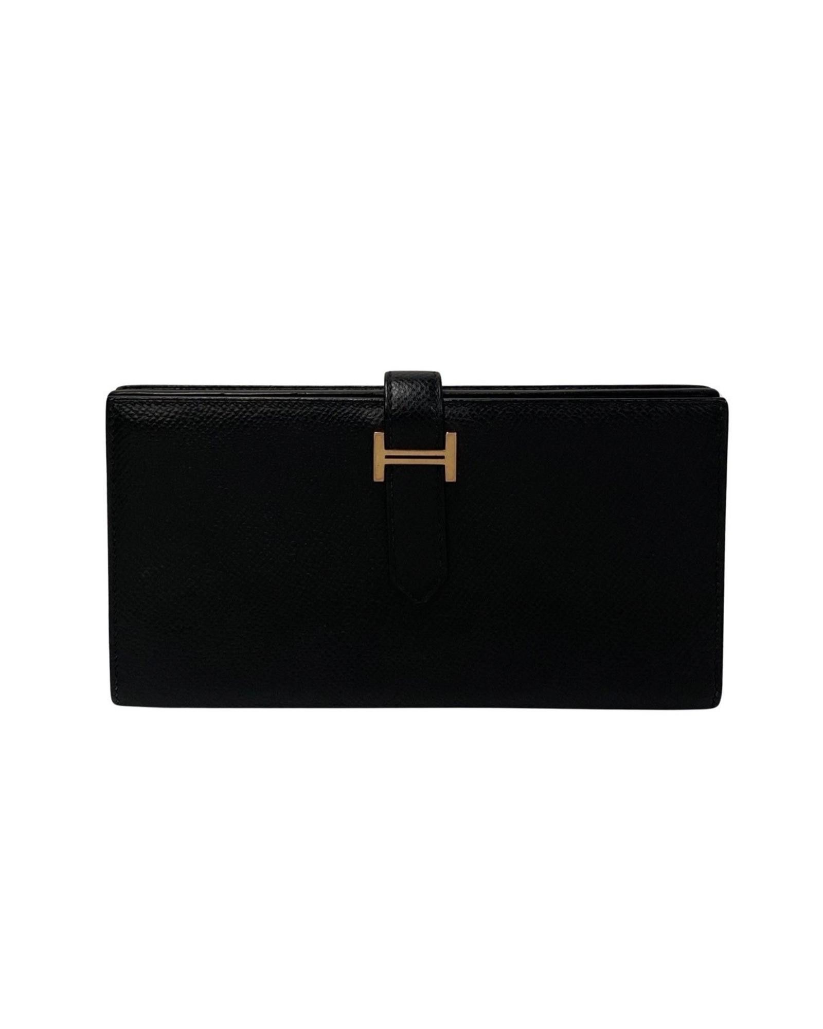 image of Hermes Black Leather Bi-Fold Wallet With Sleek Design And Timeless Style, Women's