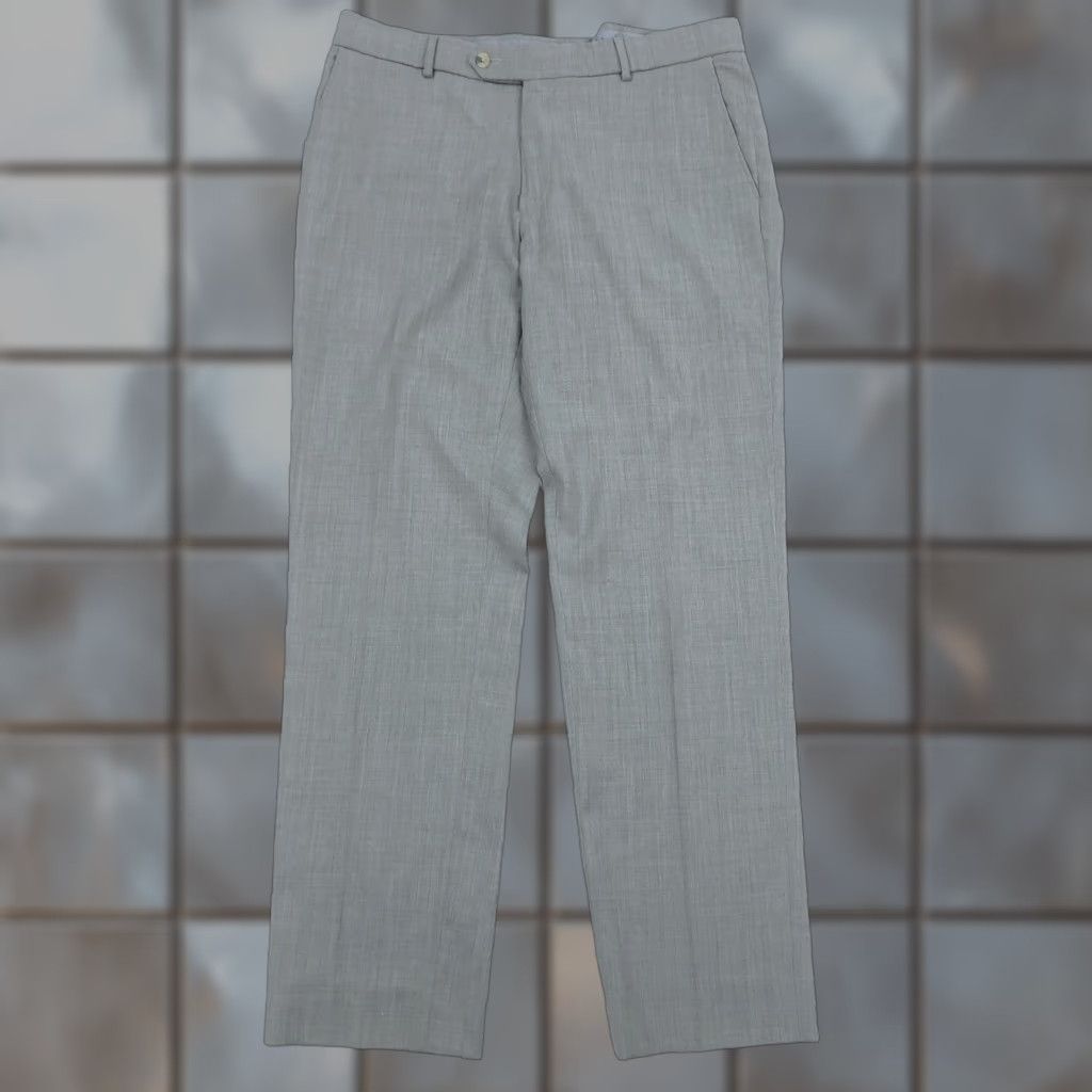 Vintage Ballin Mens Dress Pants Grey Flat Front Comfort-EZE 36x31.5 Wool 100 Flat Front Belt Loops Pockets Slim Straight Casual Workwear Business Formal Size US 36 / EU 52 - 1 Thumbnail