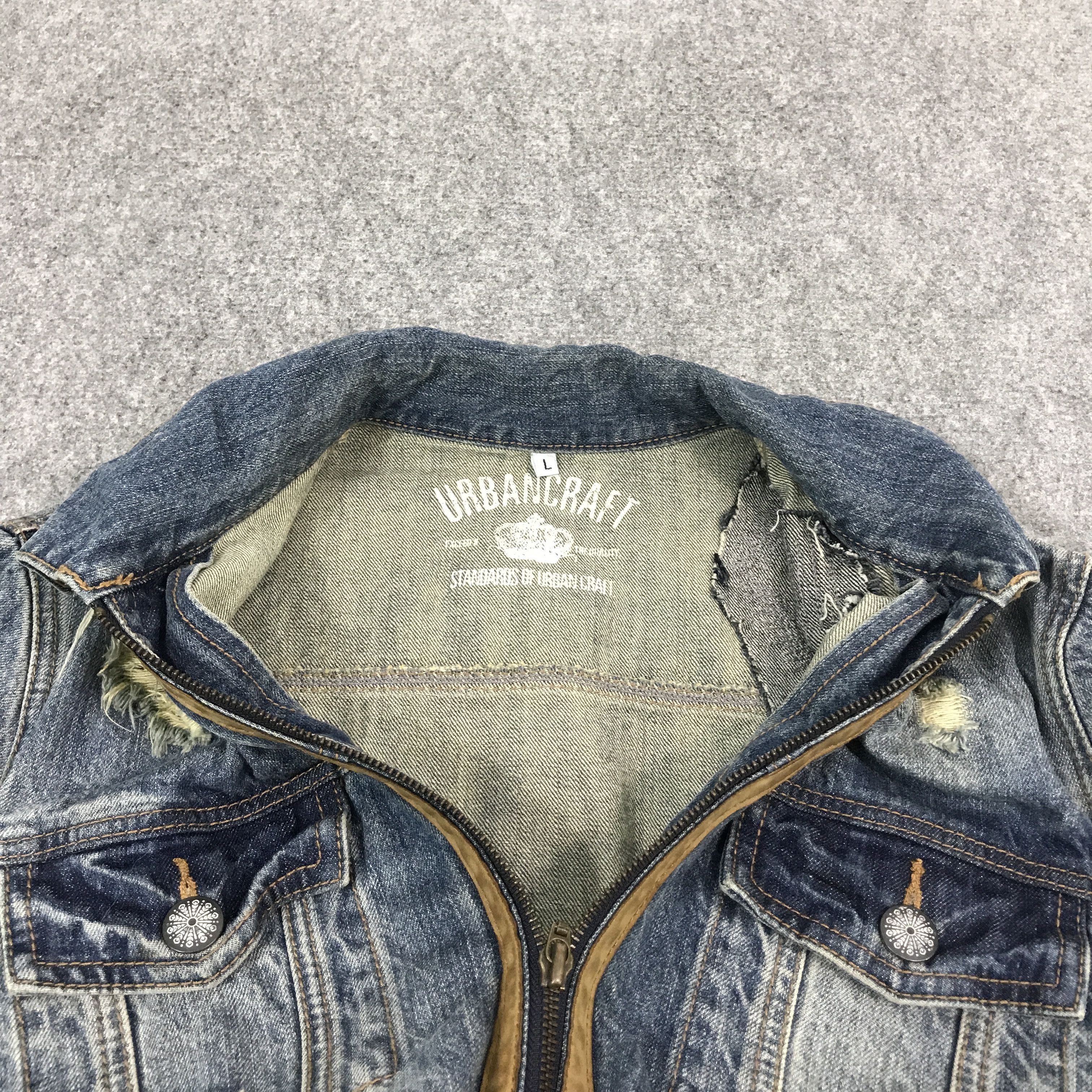 Japanese Brand urbancraft Japan Distressed Leather Denim jacket Size US L / EU 52-54 / 3 - 5 Thumbnail
