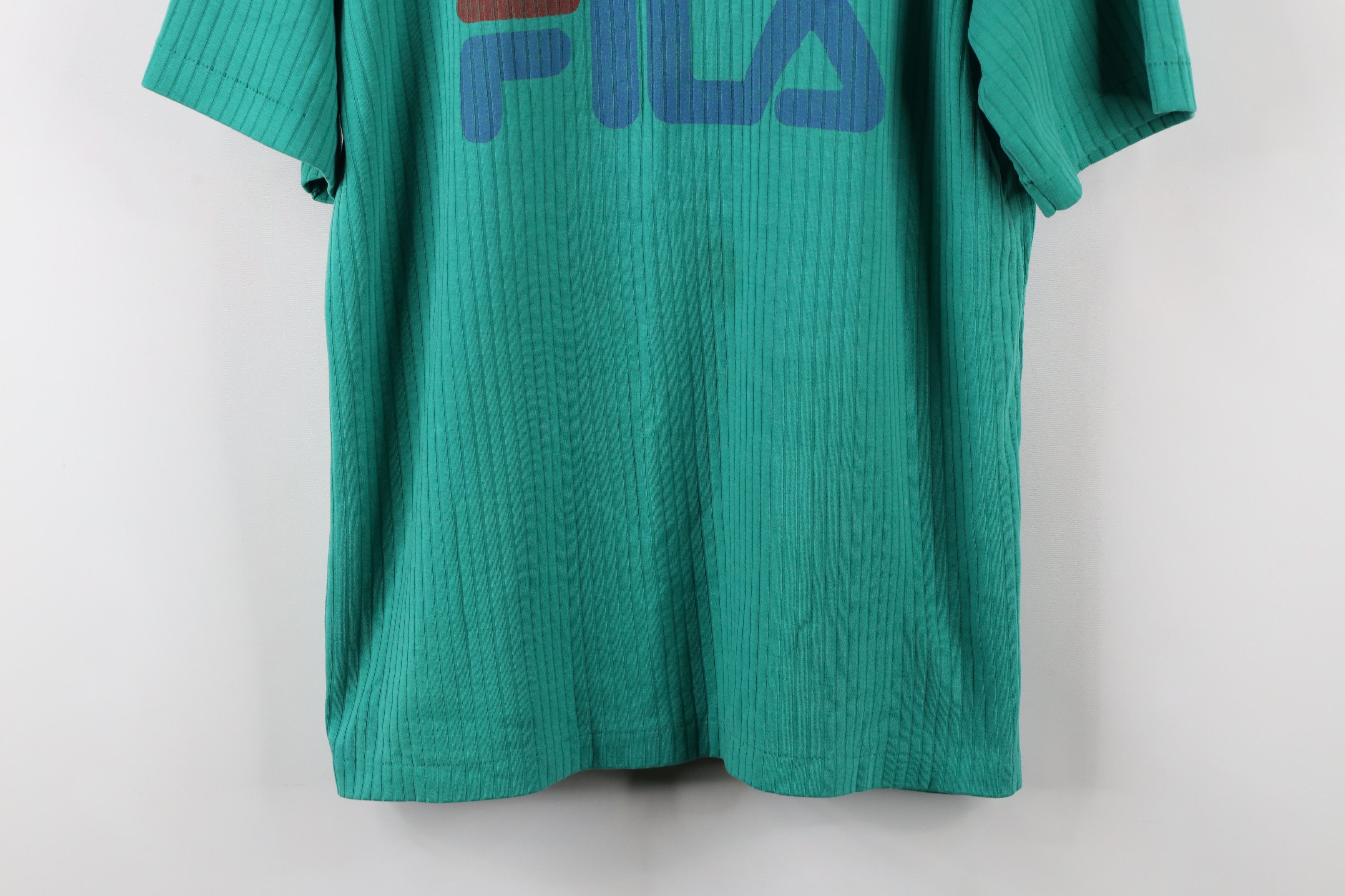 Fila × Vintage Vintage 90s Fila Spell Ribbed Knit Short Sleeve T-Shirt Teal Size US M / EU 48-50 / 2 - 3 Thumbnail