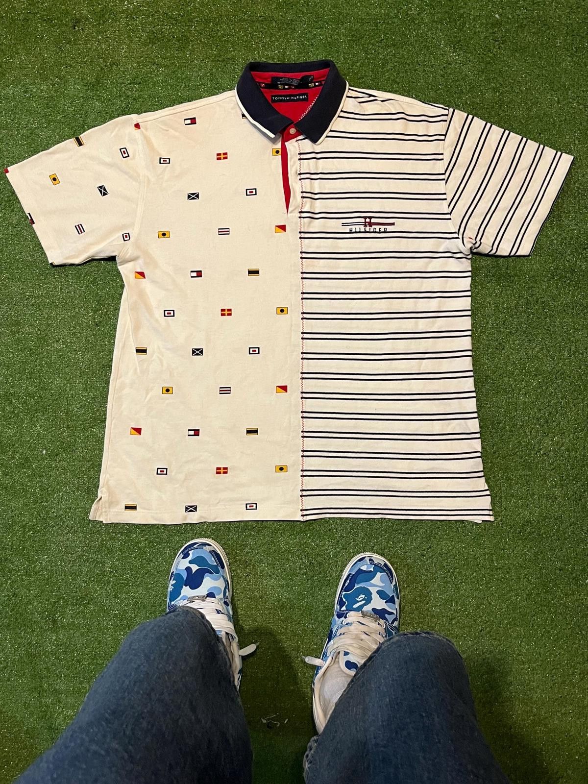 Tommy Hilfiger Tommy Hilfiger Mens Polo Shirt Half Striped Half Flag Print Size ONE SIZE - 1 Thumbnail
