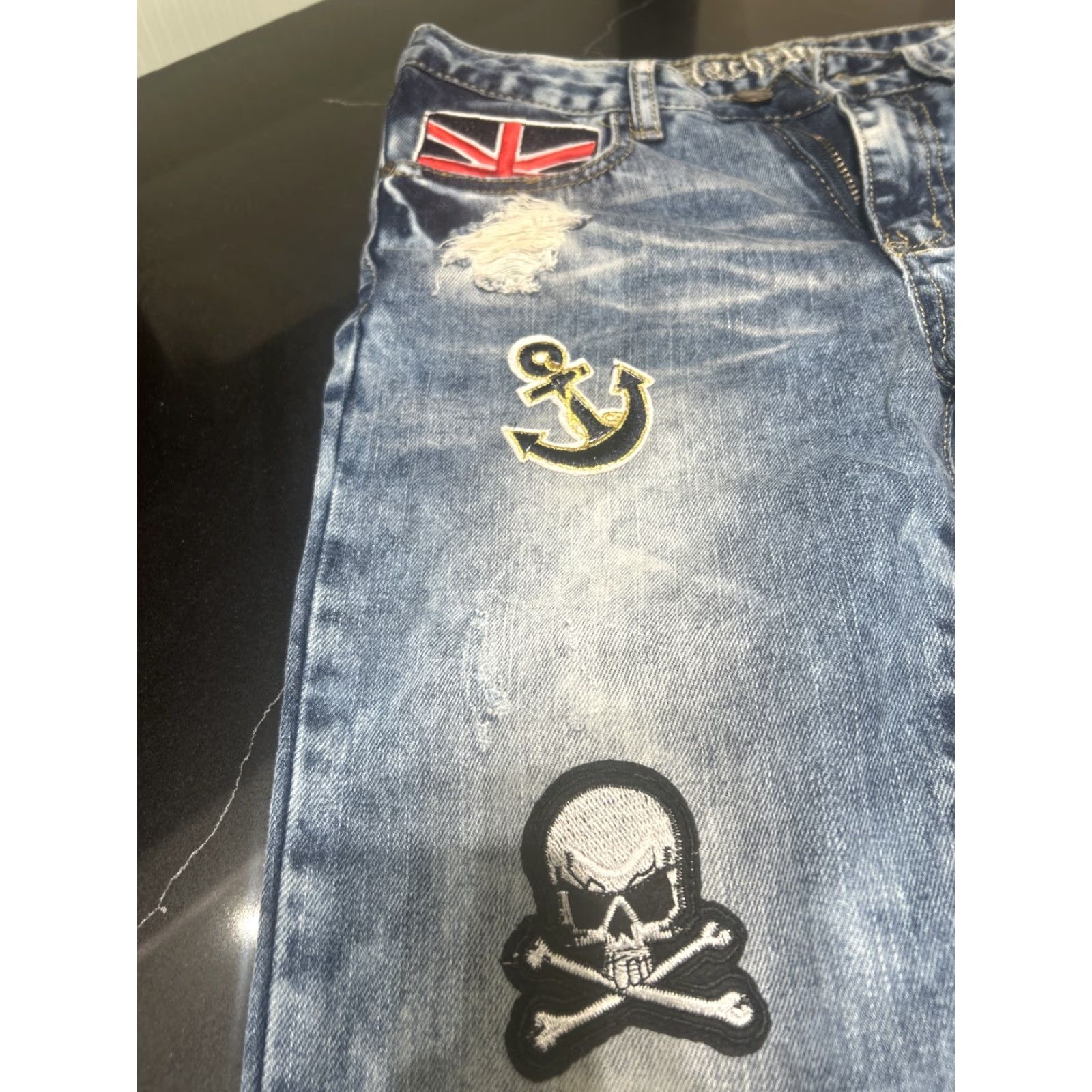 Toy Machine Machine Jeans Women's Blue Denim Ripped Distressed Casual Wear Boyfriend 29 in. Inseam 28 Zip Closure Regular Size 29 100% Cotton Denim Size 29" - 6 Thumbnail