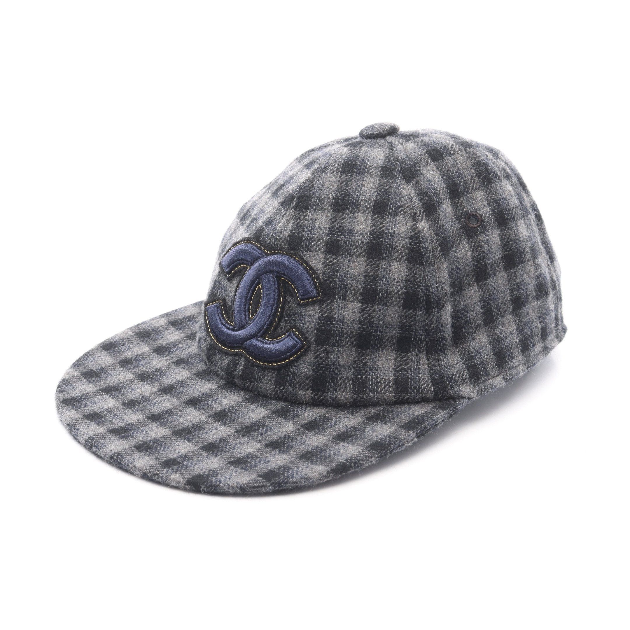 Chanel Chanel Coco Mark Check Cap Cashmere Black Gray Size ONE SIZE - 1 Thumbnail