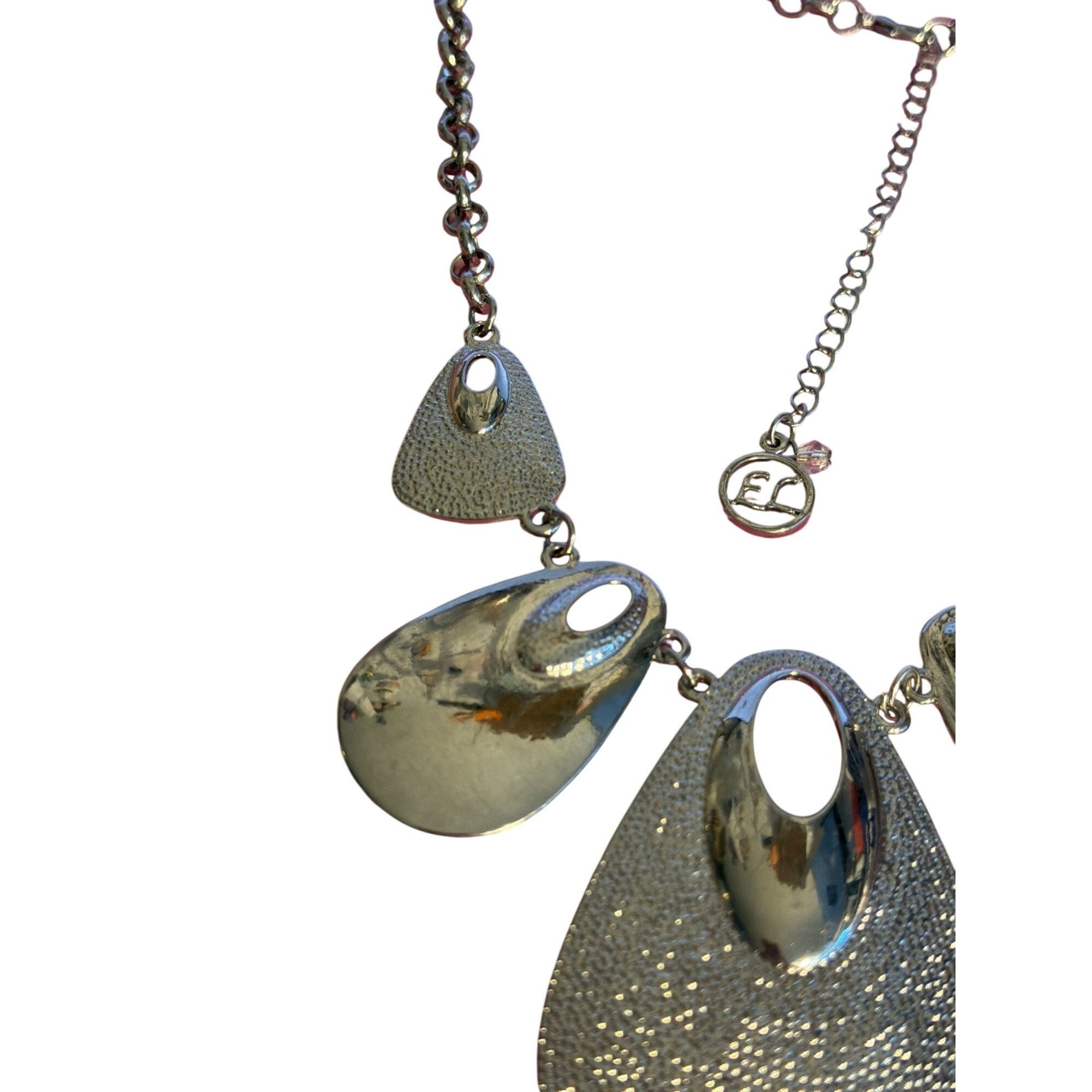 Other Vtg Erica Lyons Silver Tone Bib Necklace Teardrop Textured D Size ONE SIZE - 3 Thumbnail