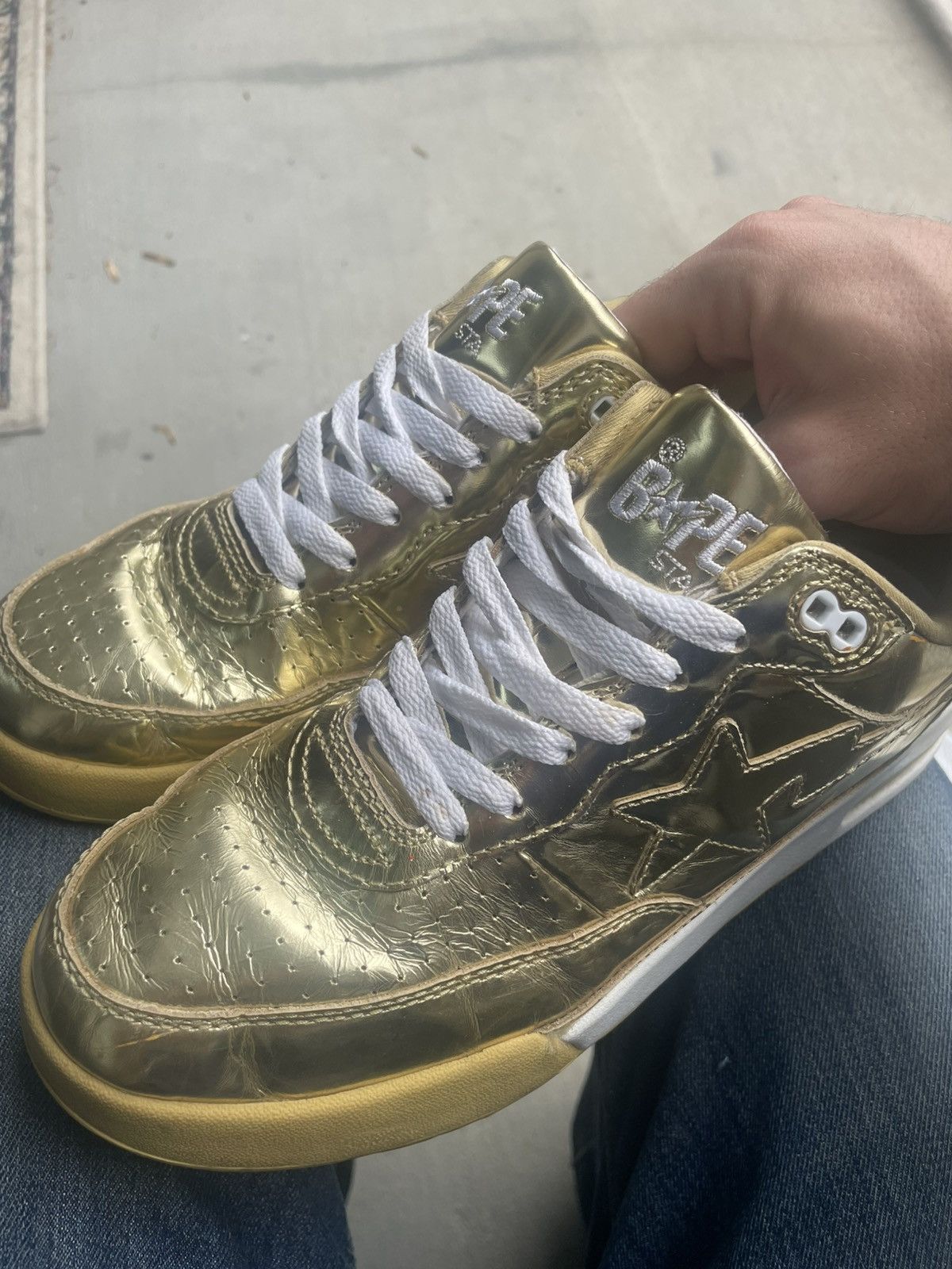 Bape Bape Bapesta Gold Trainers Size US 8.5 / EU 41-42 - 2 Thumbnail
