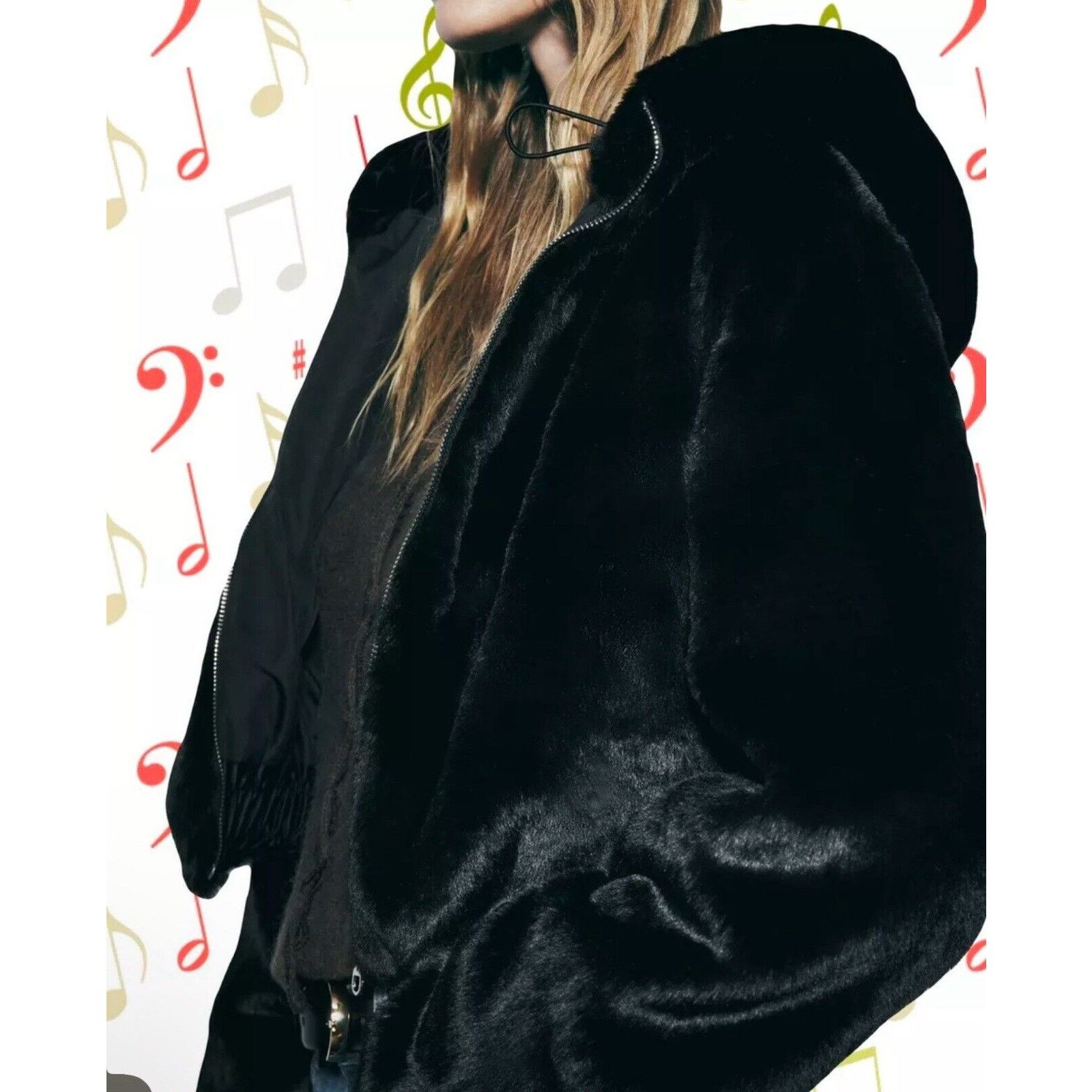 Zara Zara Faux Fur Bomber Jacket Hooded Black Coat Women’s Medium Size M / US 6-8 / IT 42-44 - 7 Thumbnail