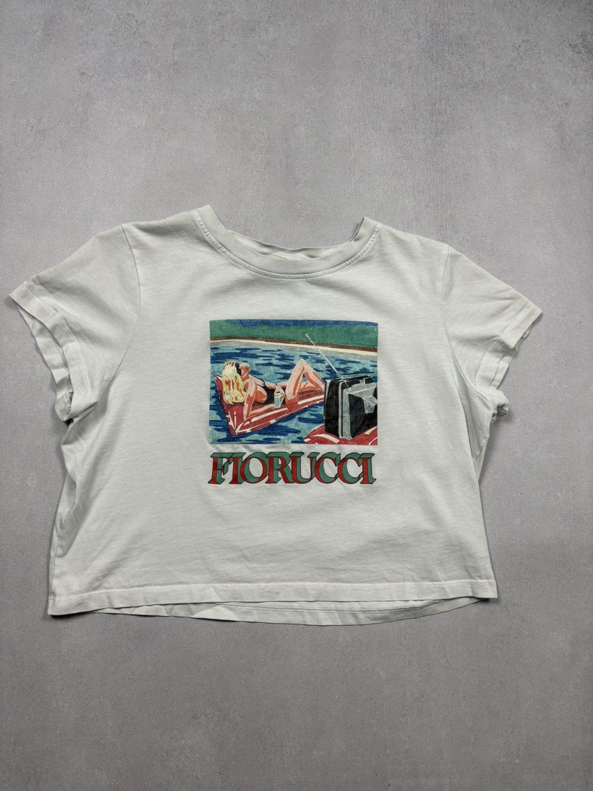 Fiorucci Fiorucci Pool Girl Graphic Crop T Shirt White Size XL Y2K Size XL / US 12-14 / IT 48-50 - 1 Thumbnail