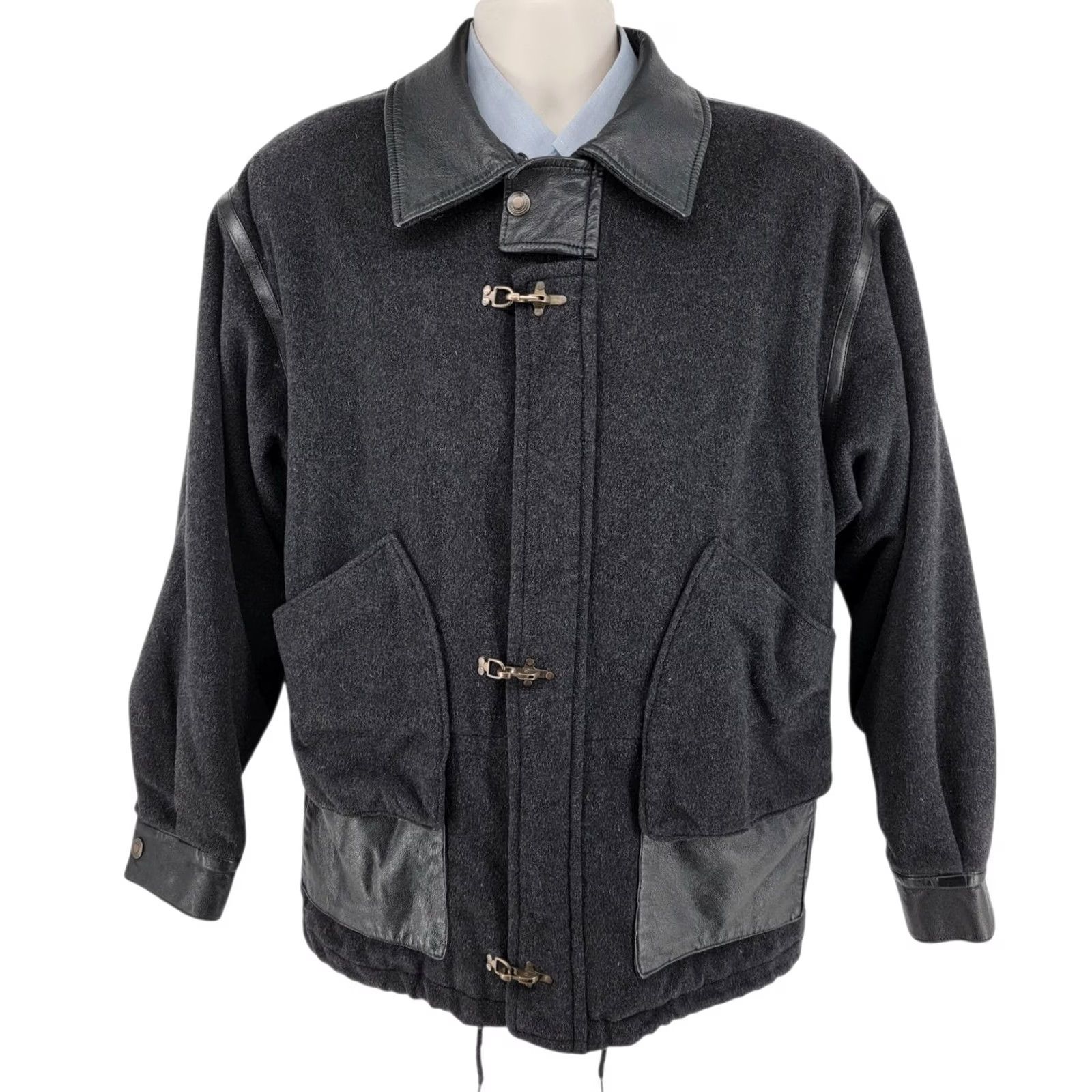 Vintage VINTAGE Jeno de Paris Coat Mens M Gray Wool Cashmere Leather Trim Bomber Jacket 90s Designer Canada Size US M / EU 48-50 / 2 - 3 Thumbnail