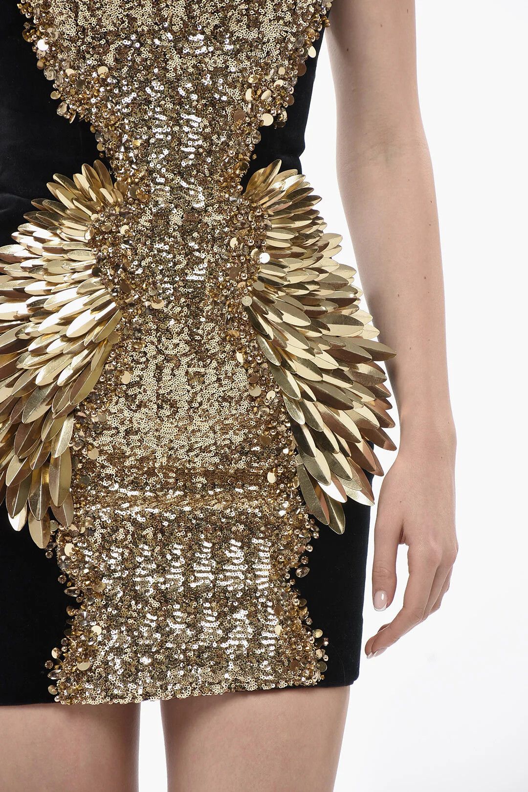 Balmain og1mm0326 Velour Mini Dress in Black/Gold Size XS / US 0-2 / IT 36-38 - 3 Thumbnail