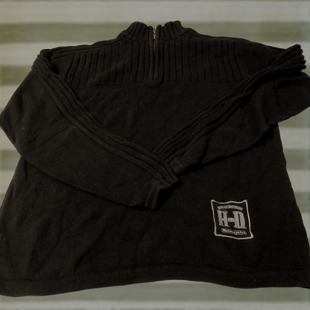 Harley Davidson Harley-Davidson Sweater Adult L Black Cotton Blend Wool 1/4 Zip Patch Logo Knit Long Sleeve Regular Mens Size US L / EU 52-54 / 3 - 1 Thumbnail