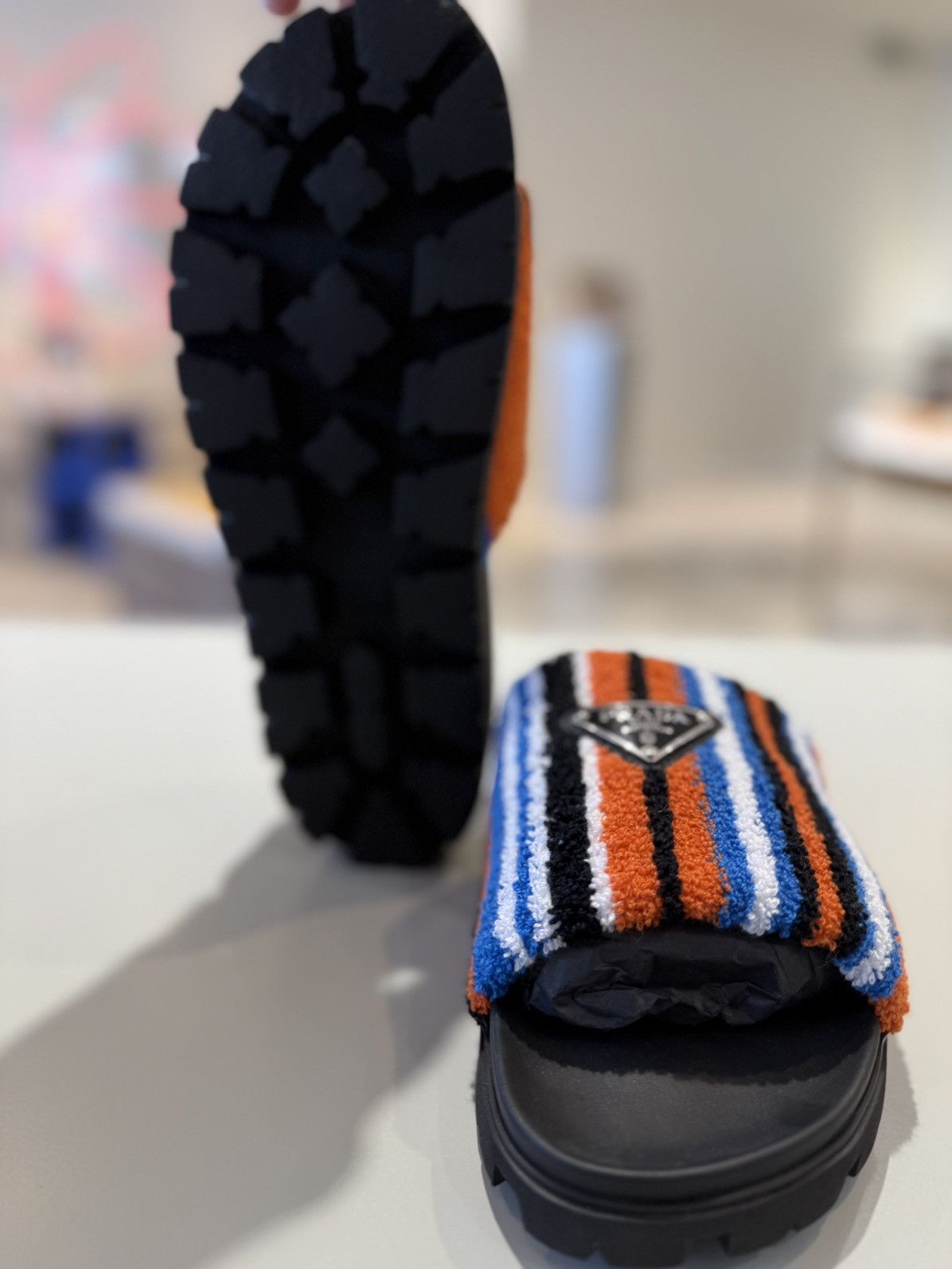 Prada Prada Triangle Logo Terry Cloth Slides Orange Size US 7 / EU 40 - 3 Thumbnail
