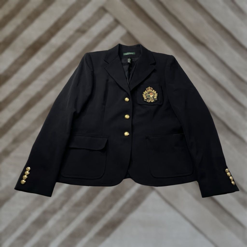 Ralph Lauren VINTAGE Lauren Ralph Lauren Blazer Womens 8 Black Crested Suit Jacket GOLD / Blazer / 8 / Black / Vintage / Womens Size M / US 6-8 / IT 42-44 - 1 Thumbnail