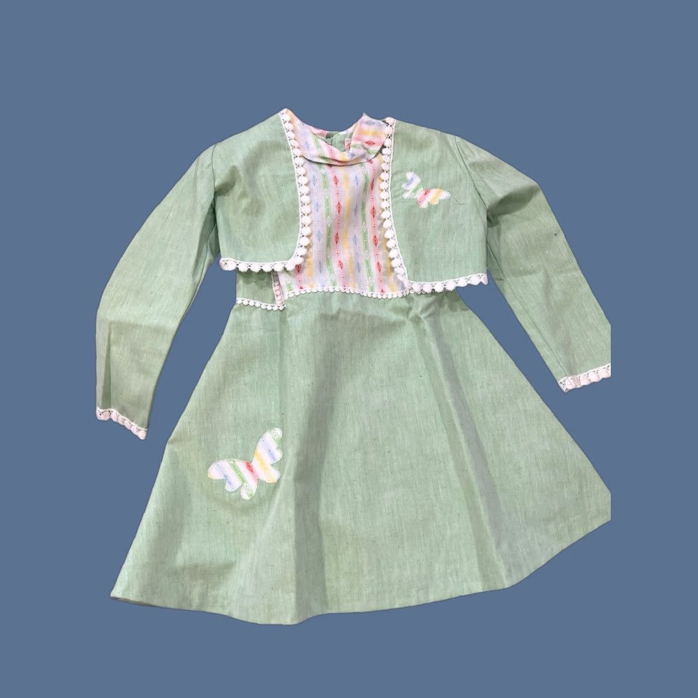 VINTAGE Ruth Of Carolina Party Dress Girls 5 With Jacket Mint Green W/ Butterfly Dress Jacket 1960s Cotton Blend Sleeveless Party Girls