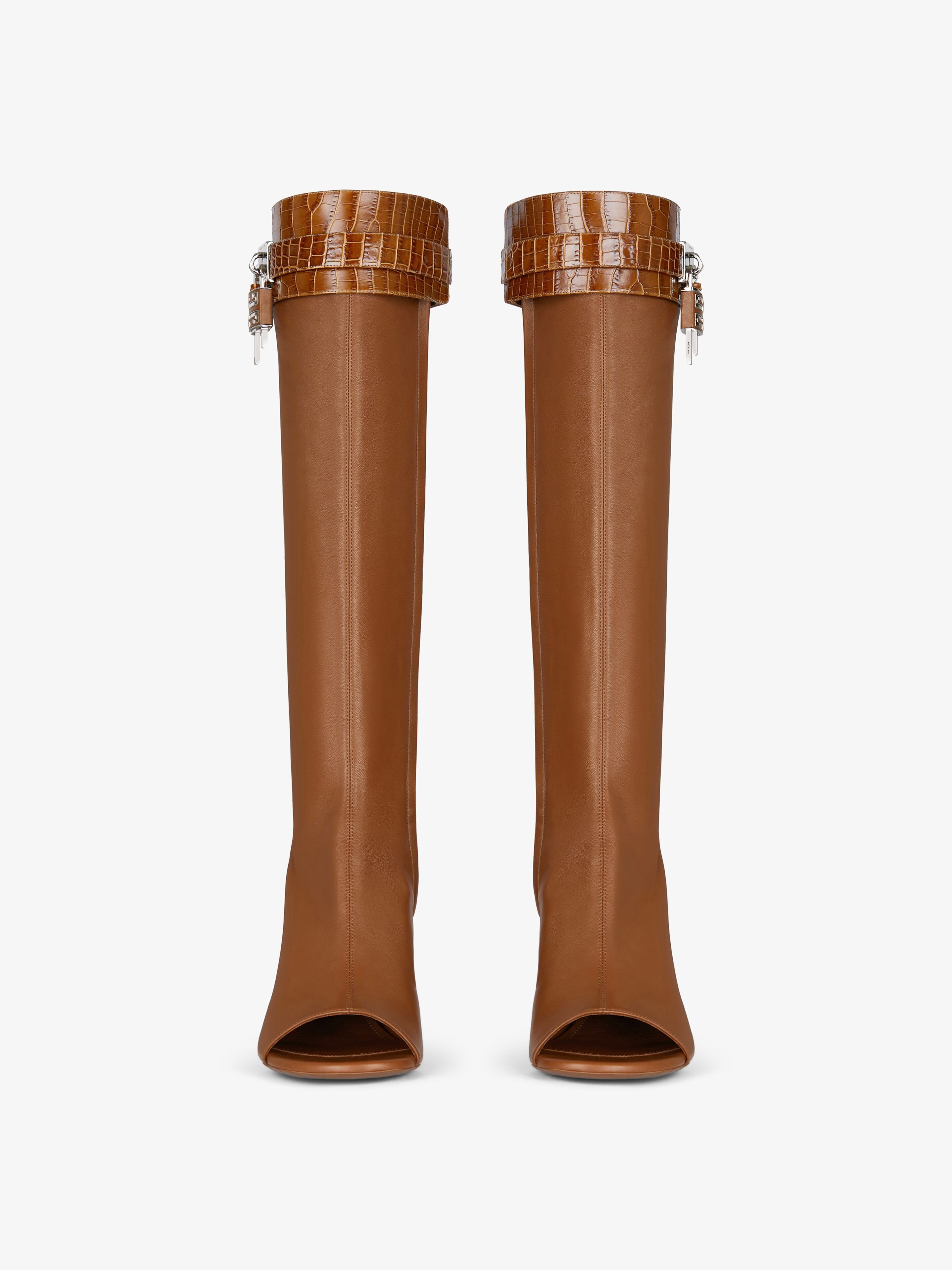 Givenchy o1srvl11e0525 Shark Lock Stiletto Sandal Boots 95 mm Brown Size US 9.5 / IT 39.5 - 3 Thumbnail