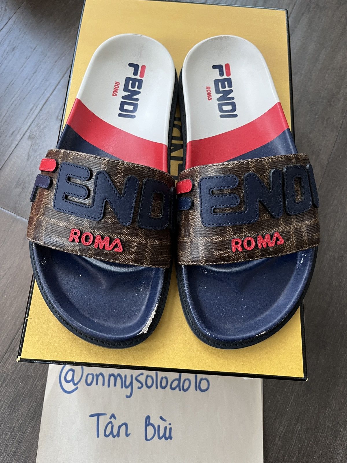 image of Fendi x Fila Slides in Brown, Men's (Size 7)
