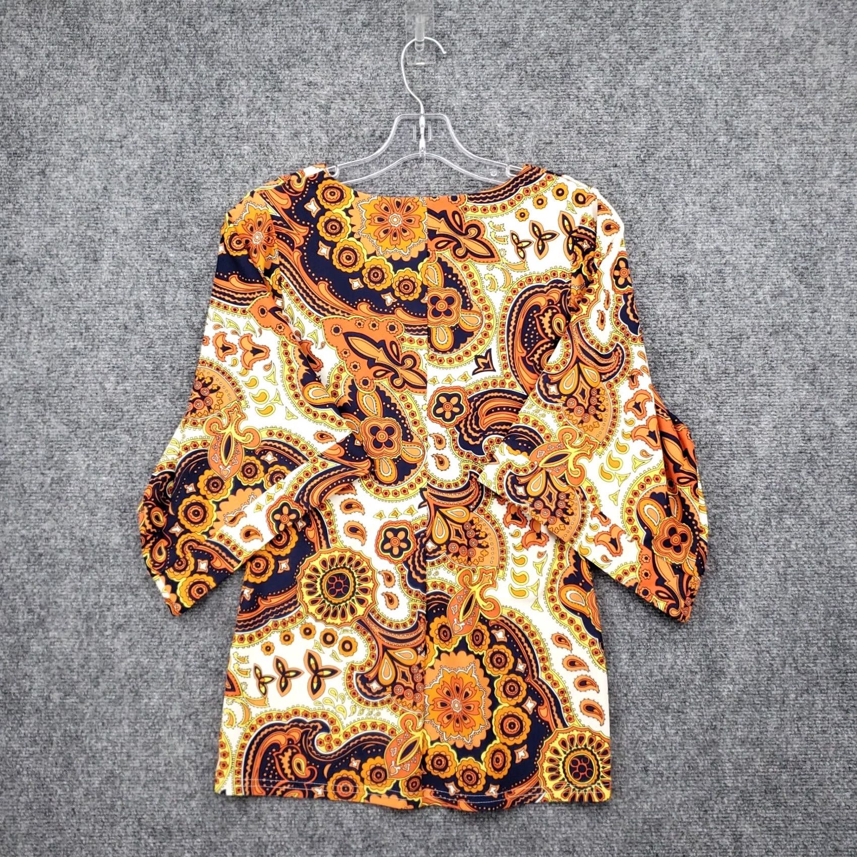 Vintage Jude Connally Womens XS Orange Paisley V-Neck Short Sleeve Top Casual Size XS / US 0-2 / IT 36-38 - 2 Thumbnail