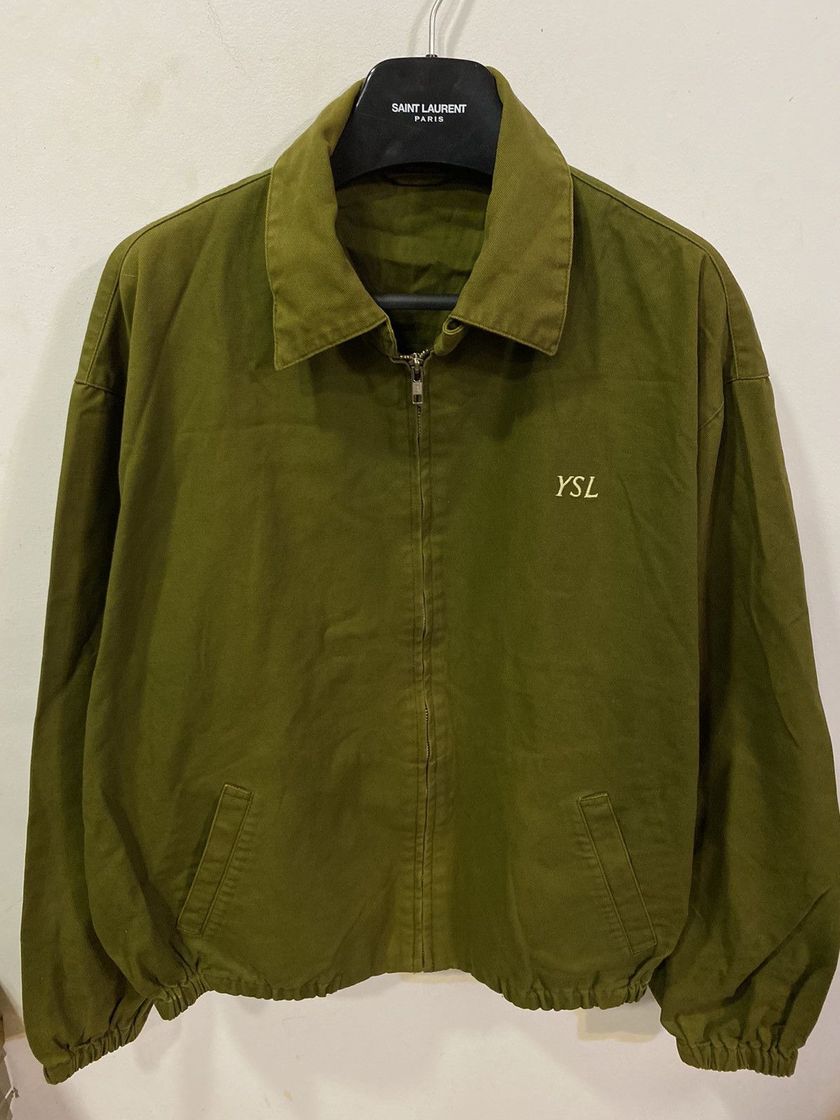 image of Vintage x YVES Saint Laurent 90's Khaki YSL Jacket Cotton YSL Bomber in Khaki Green (Size Medium)