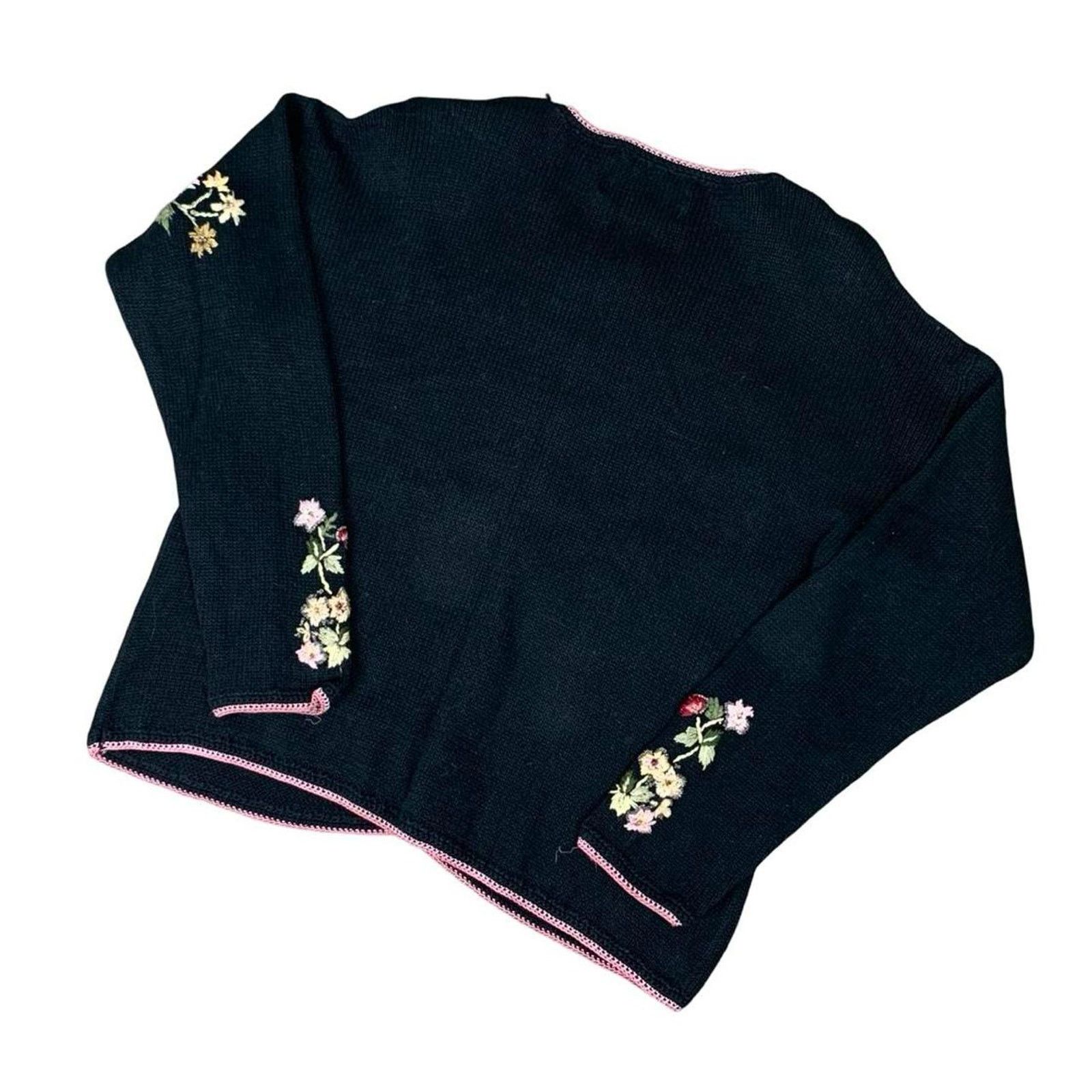 Vintage Vintage Knit Floral Embroidered Cardigan Sweater Size M / US 6-8 / IT 42-44 - 4 Thumbnail