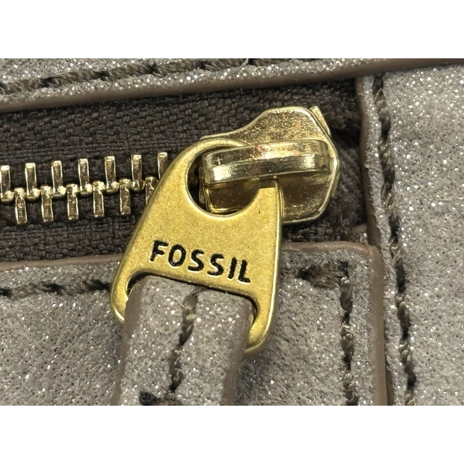 Fossil Fossil Erin Metallic Leather Small Crossbody Purse Bag Built In Card Holder Women Crossbody 21in Strap Silver Metalics/Brass Accents Size ONE SIZE - 8 Thumbnail