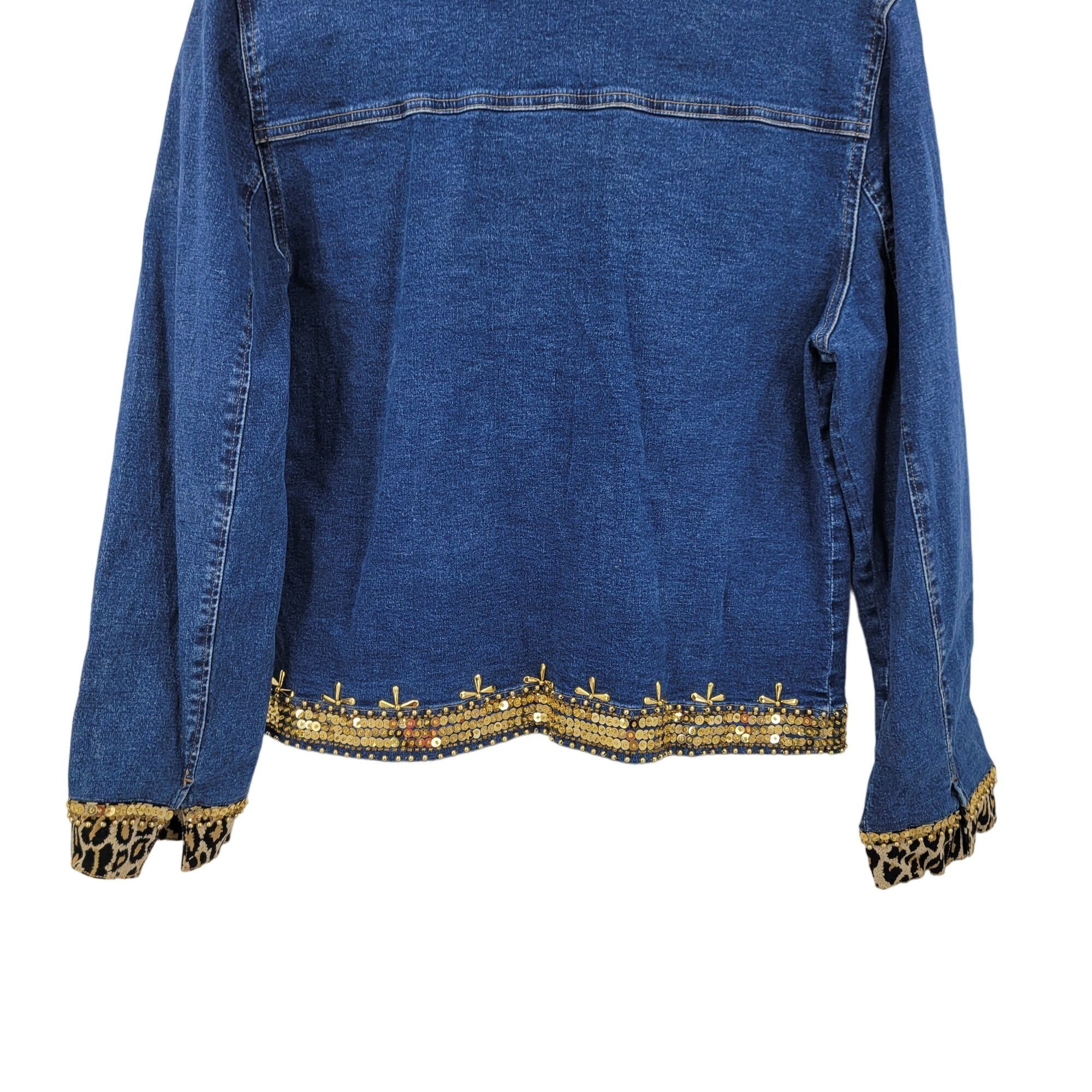 Vintage Vintage Mob Wife Denim Trucker Jacket M Leopard Gold Beaded Size M / US 6-8 / IT 42-44 - 10 Thumbnail