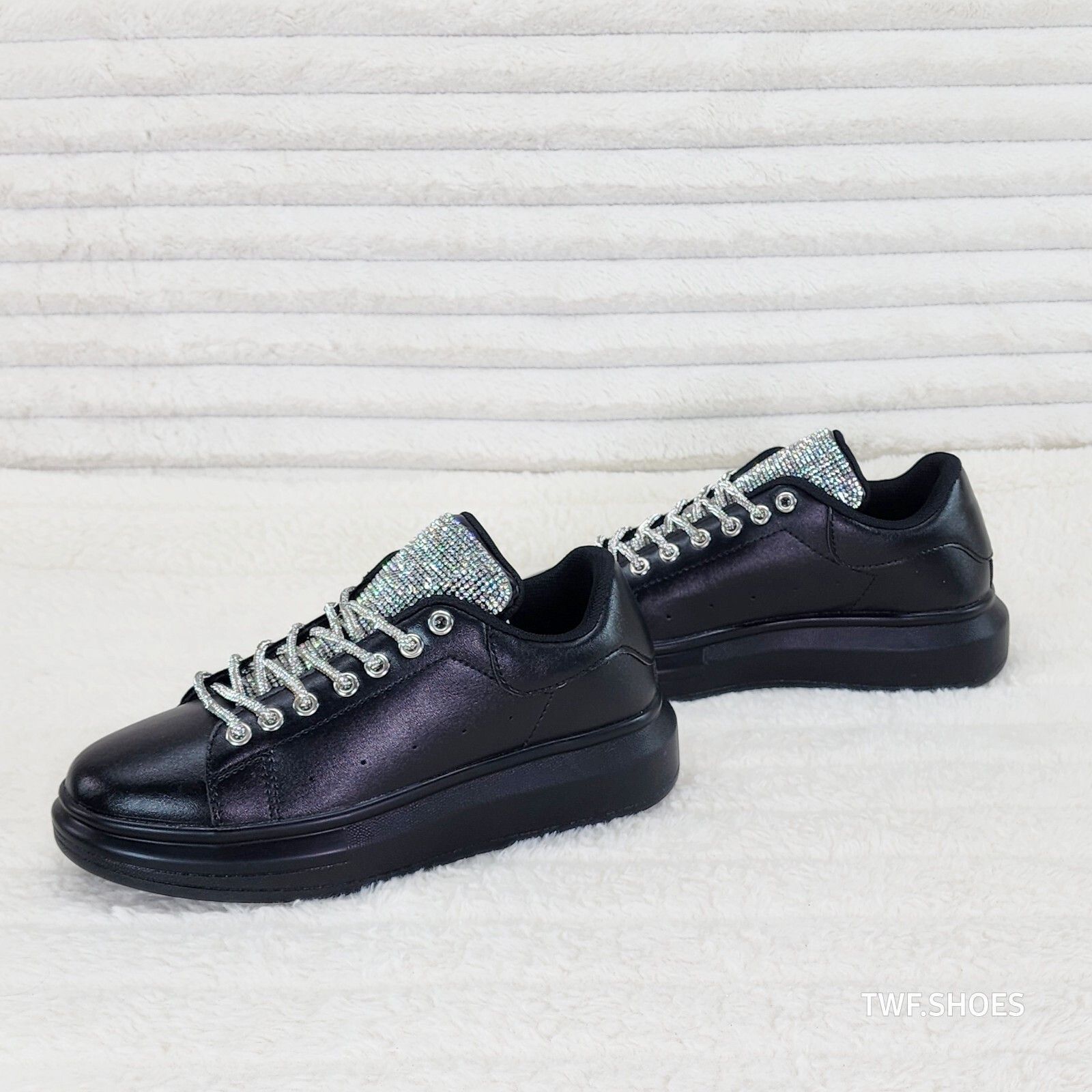 Other Comfy Cush 4 Jet Black Rhinestone Fashion Sneakers Tennis Sh Size US 6 / IT 36 - 3 Thumbnail