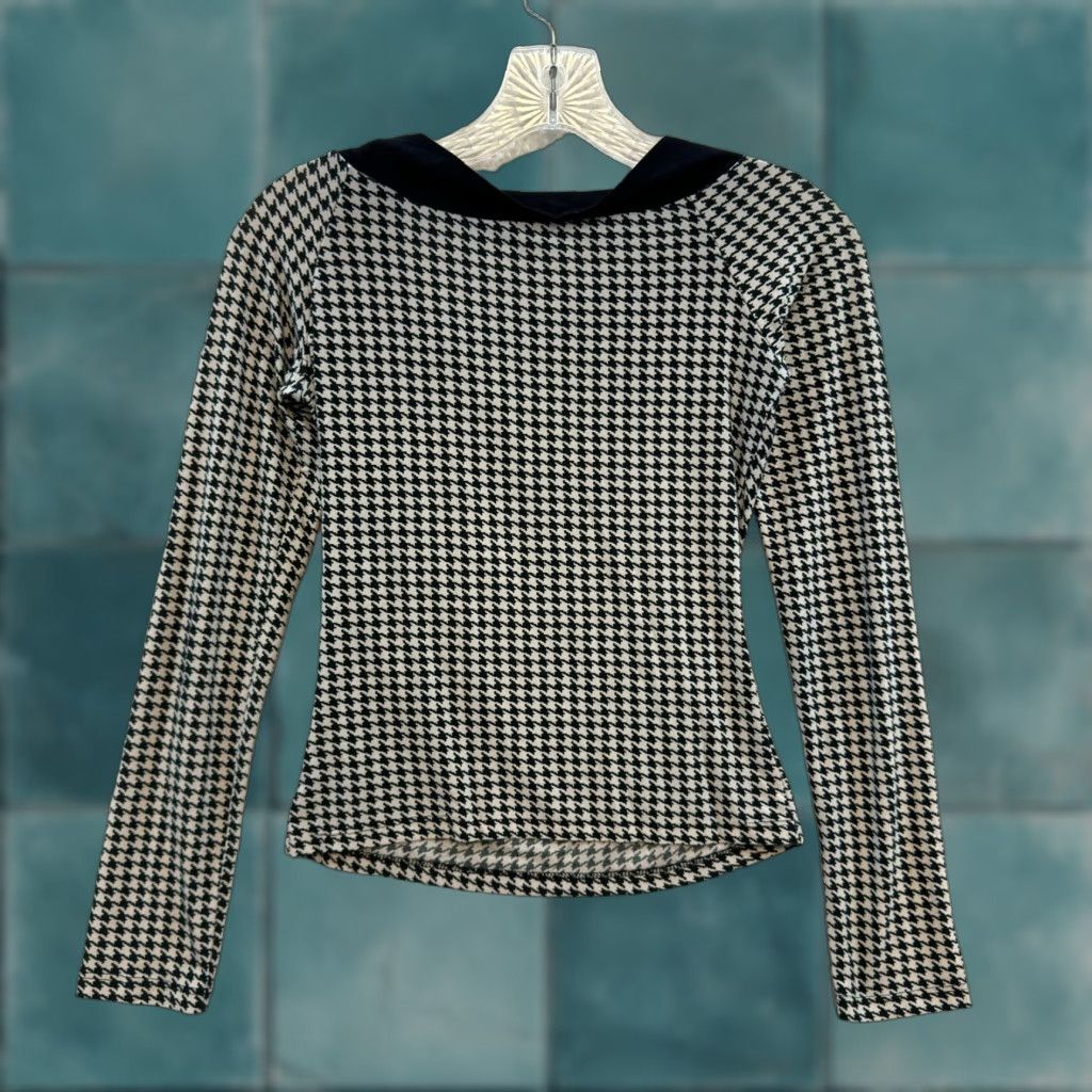 Vintage VINTAGE Glam Shirt S XS Black Houndstooth Slinky Stretch Preppy Corpcore 90s Mens Women Girls Size S / US 4 / IT 40 - 1 Thumbnail