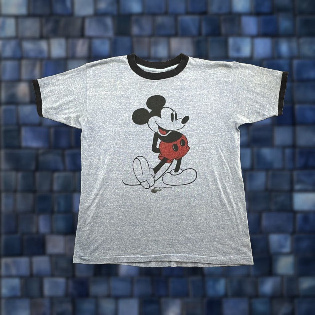 Disney VINTAGE Mickey Mouse Walt Disney Cartoon Cute Classic Ringer T-shirt XL Blue Unisex Adult 70s 80s Graphic Tee Boys Girls Mens Womens Size US XL / EU 56 / 4 - 1 Thumbnail