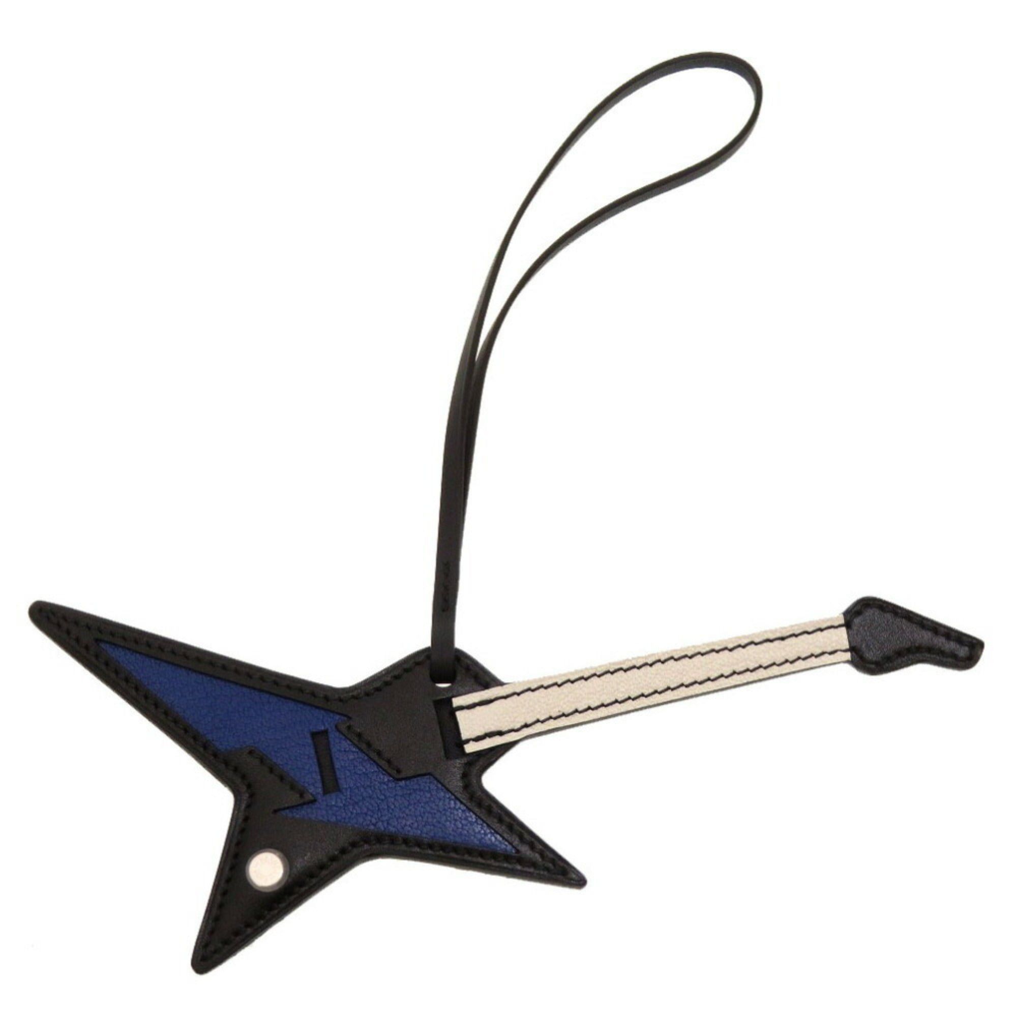 image of Hermes Rock Bag Charm Votaderact Chevre Shamquia Black Blue Royale Guitar Pick Keychain, Women's