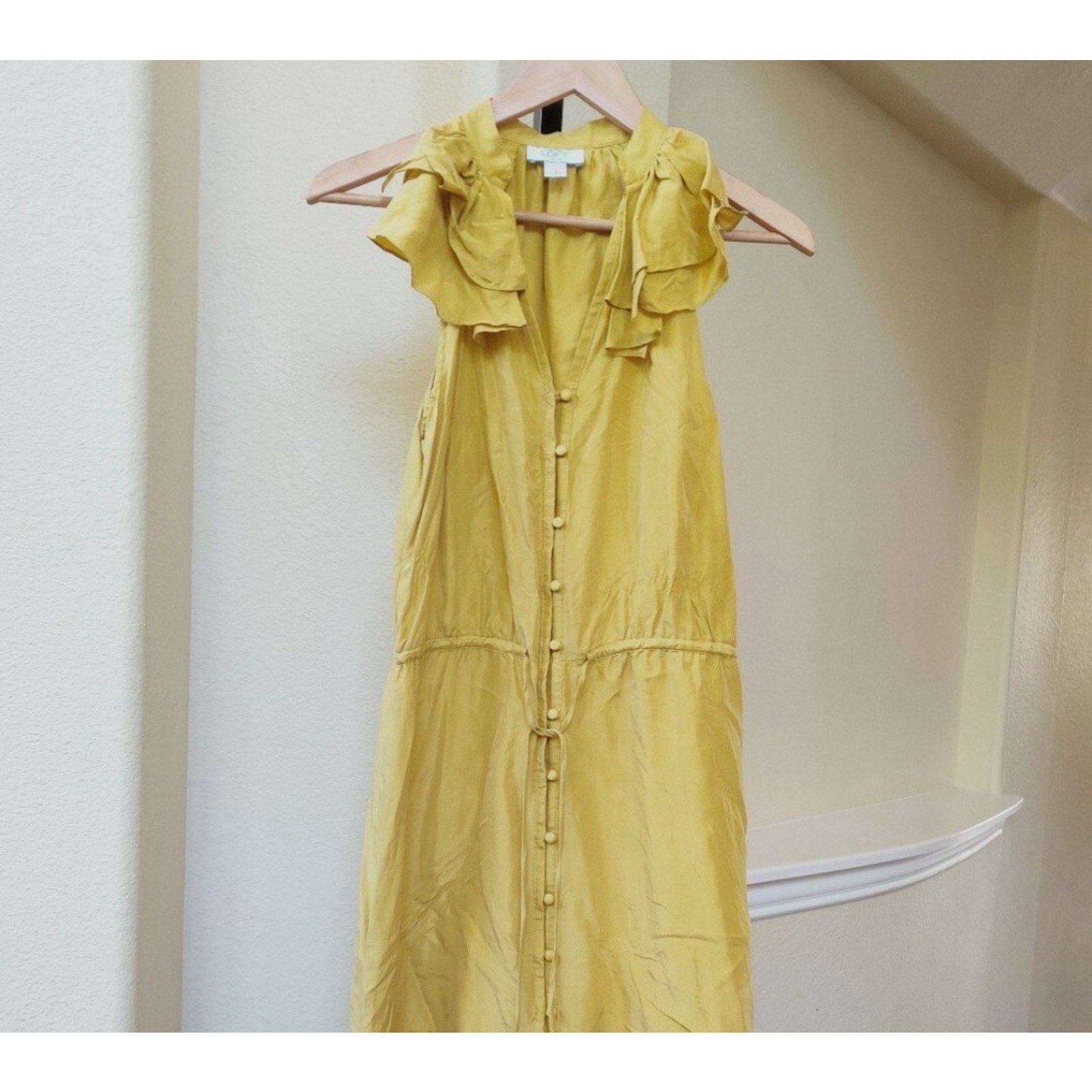 Loft Ann Taylor Loft Silk Mustard Yellow Ruffle Dress Size 14 Size XL / US 12-14 / IT 48-50 - 1 Thumbnail