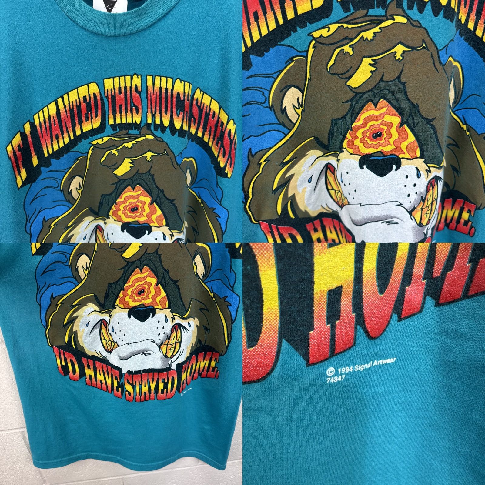 Vintage VINTAGE SSI T-Shirt Men Blue 90s Funny Animals Stress Staying Home Cartoon Logo Graphic Print Short Sleeve Crew Neck Adult Large Size US L / EU 52-54 / 3 - 8 Thumbnail