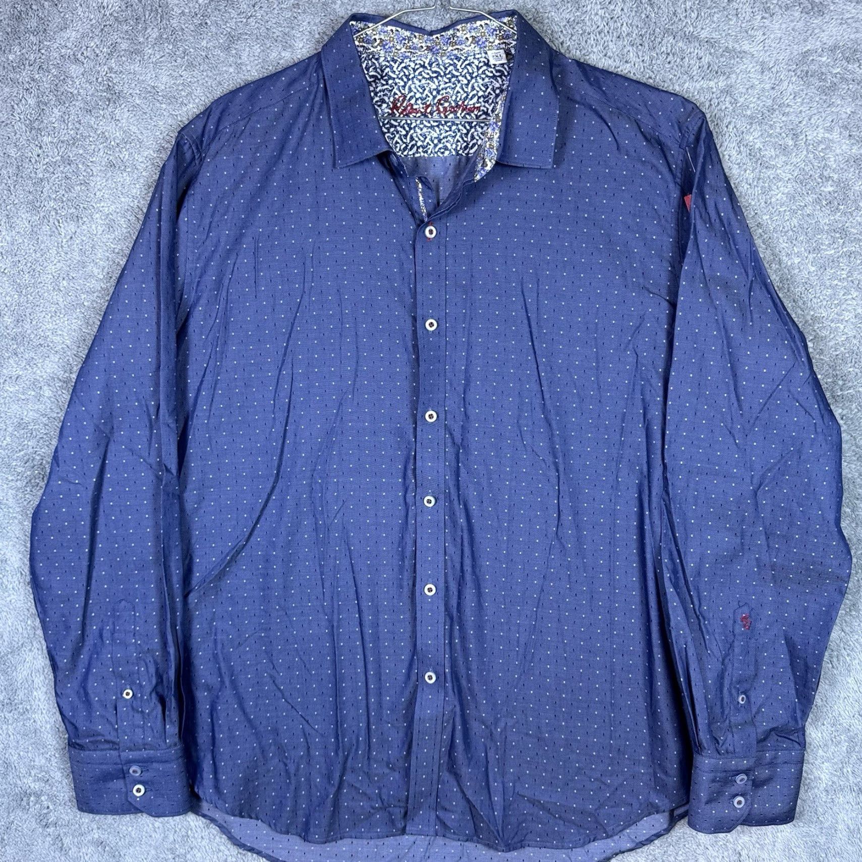 Robert Graham Robert Graham Shirt Mens 2XL Classic Floral Button-Up Knit Blue Cotton Long Sleeve Preppy Modern American Flip Cuff Size US XXL / EU 58 / 5 - 2 Thumbnail