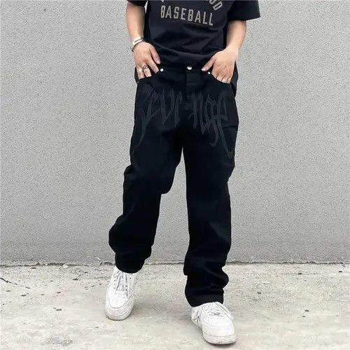Japanese Brand Hirase x Asuka Retro Black Embroidered Letter Jeans Size US 28 / EU 44 - 1 Thumbnail