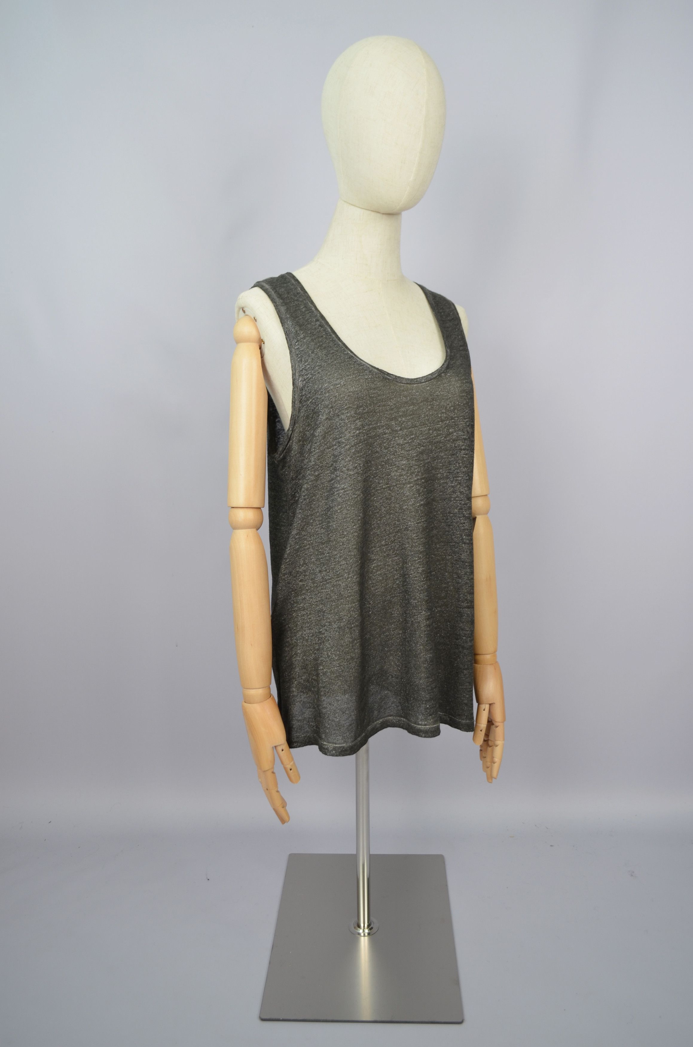 Designer Not Shy 100% Linen Grey Tank Top T Shirt Sleeveless NWT Size M / US 6-8 / IT 42-44 - 8 Thumbnail