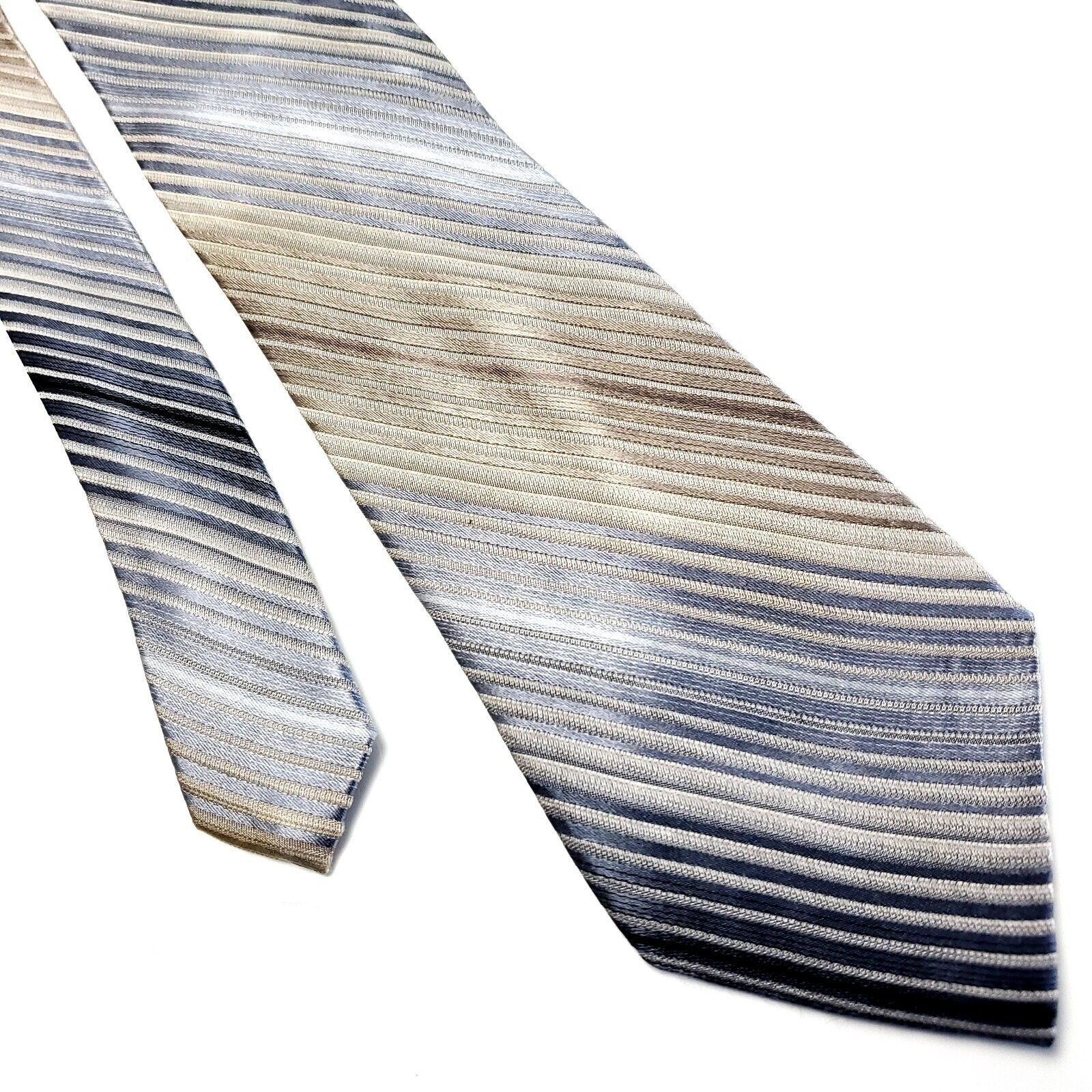 Calvin Klein Calvin Klein Grey Beige Silk Tie Woven Long Striped Size ONE SIZE - 1 Thumbnail