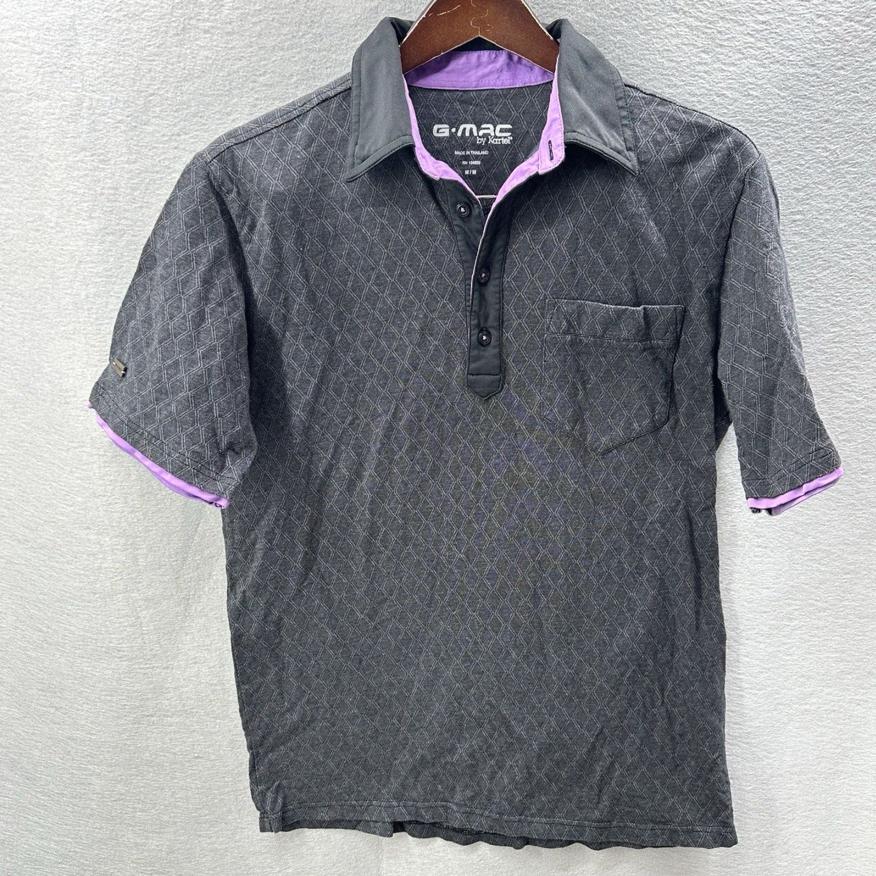 Vintage G Mac Kartel Polo Shirt Mens Medium Stretch Performance Gray Purple Geometric Casual Logo Golf Dad Shirt Size US M / EU 48-50 / 2 - 2 Thumbnail