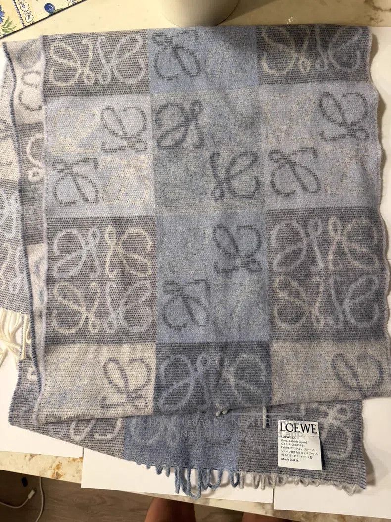 Loewe Loewe size 180*38cm Chessboard print old flower, blue-gray Size ONE SIZE - 1 Thumbnail