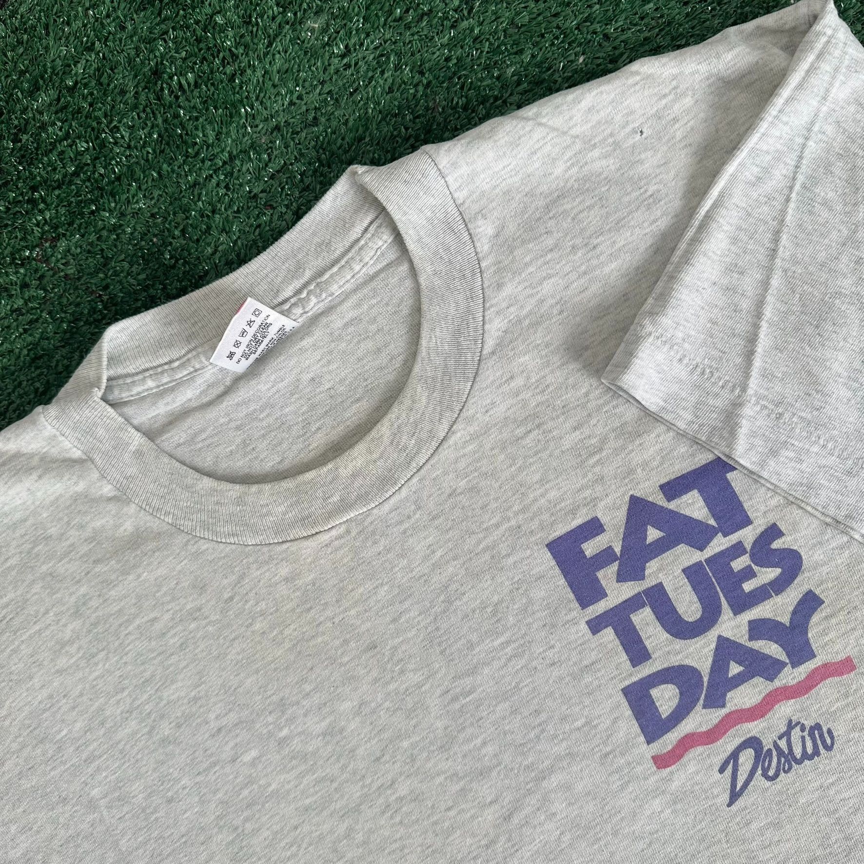 Fruit Of The Loom Vintage 90s Fat Tuesday Destin Florida T-Shirt Single Stitch Size US L / EU 52-54 / 3 - 4 Thumbnail
