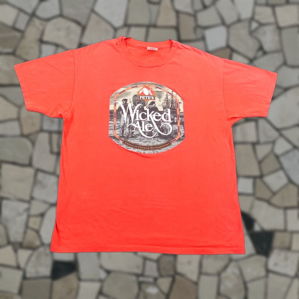 Hanes VINTAGE Petes Wicked Ale Shirt Mens XL Beer 90s Graphic Print Crew Neck Short Sleeve Cotton Heavyweight Preshrunk Red N/A? Size US XL / EU 56 / 4 - 1 Thumbnail
