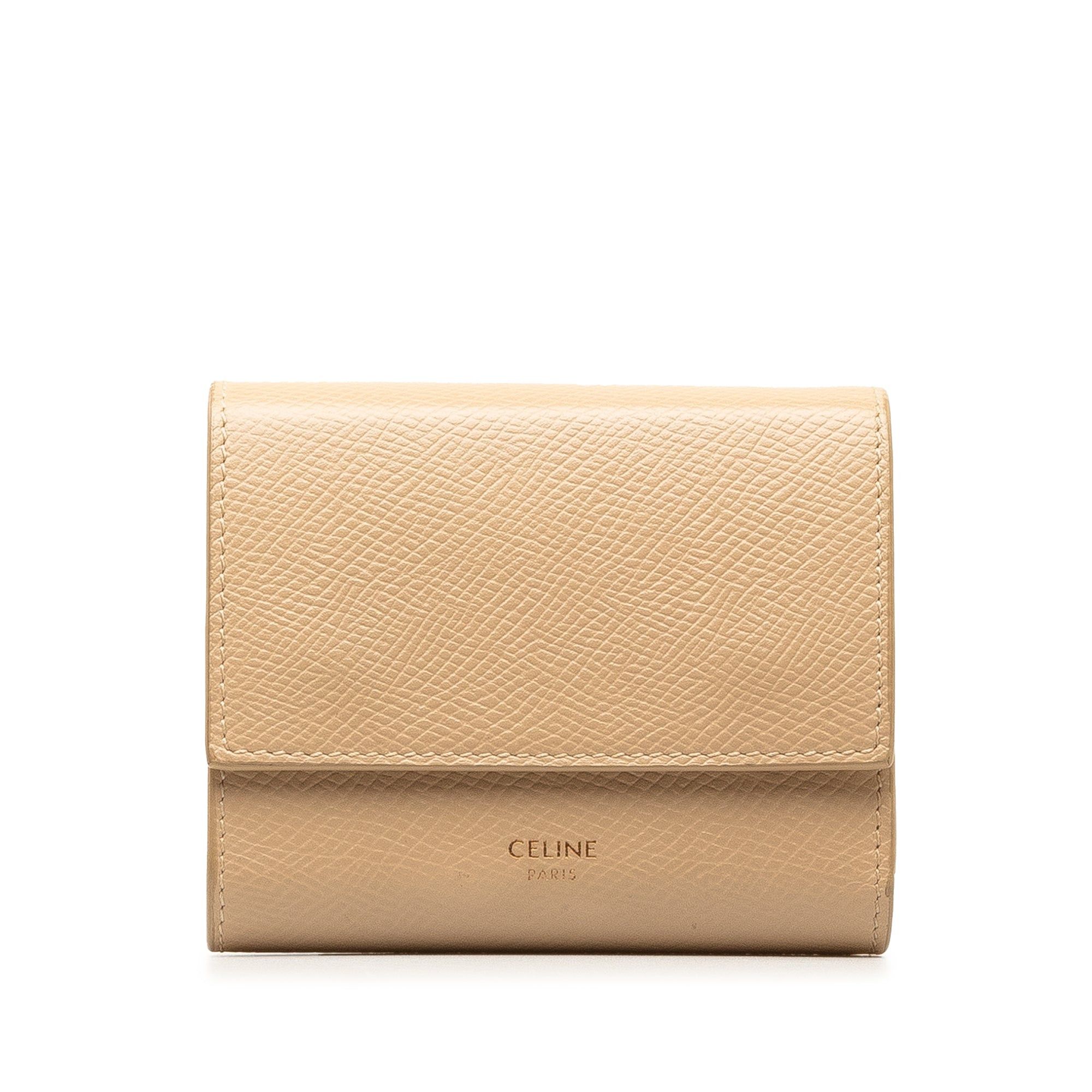 image of Celine Leather Trifold Wallet Small Wallets in Brown, Women's