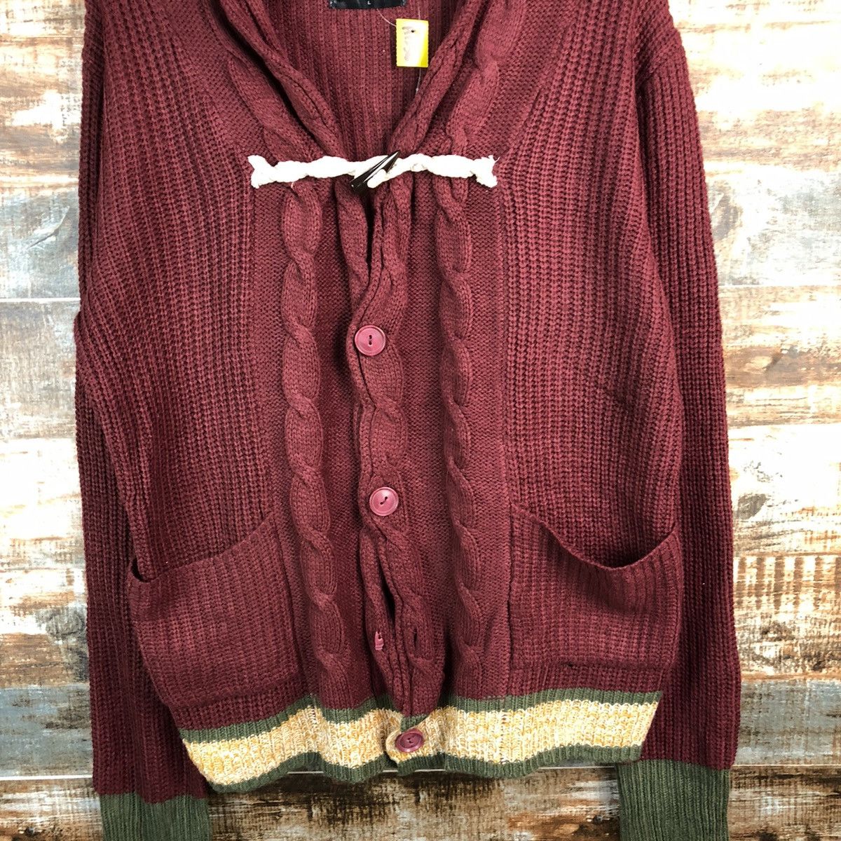 Japanese Brand Geleone original made Maroon Cardigan Knitwear #A1256 Size US L / EU 52-54 / 3 - 6 Thumbnail