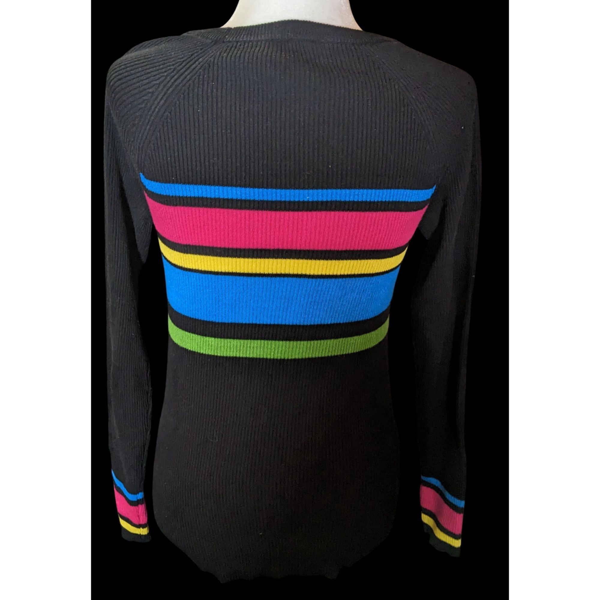 Other IZ Byer Black Knit Top With Vibrant Stripe Accents Size L / US 10 / IT 46 - 2 Thumbnail