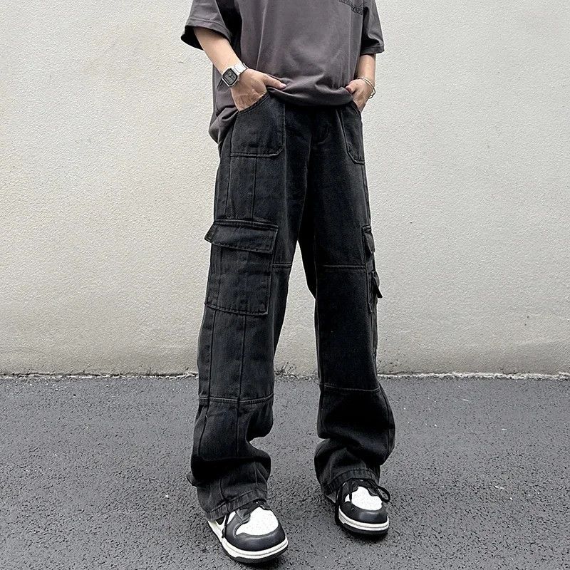 image of Jean x Vintage American Retro Multi Pocket Vintage Cargo Men Straight Leg in Black (Size 30)