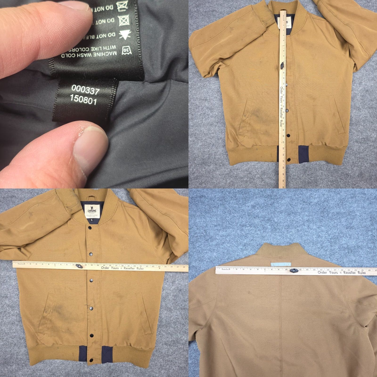 Industrie **Chrome Industries Large Men's Beige Stained Bomber Jacket** User: **Chrome Industries Men's Large Beige Stained Bomber Jacket** Size US L / EU 52-54 / 3 - 9 Thumbnail