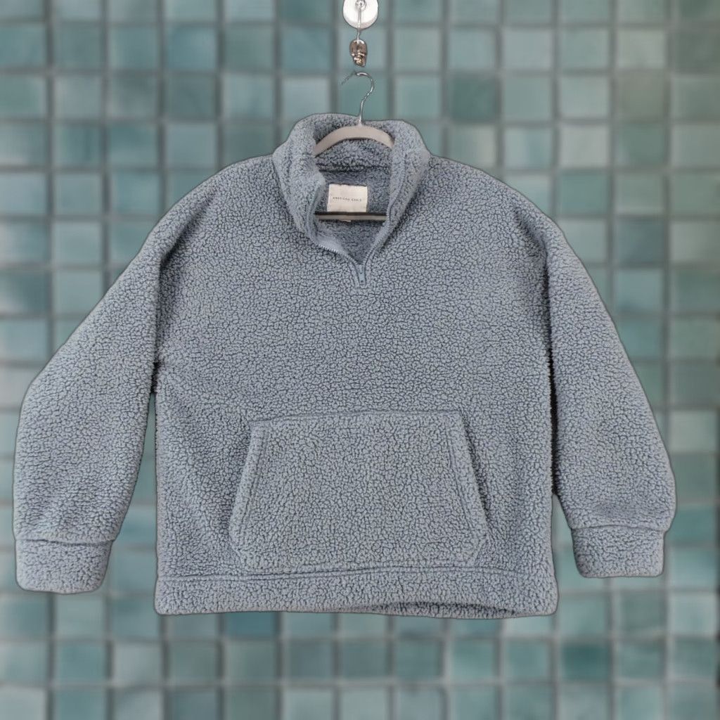 American Eagle Outfitters American Eagle Pullover Mens Small 1/4 Zip Blue Pouch Deep Pile Sweater Size US S / EU 44-46 / 1 - 1 Thumbnail