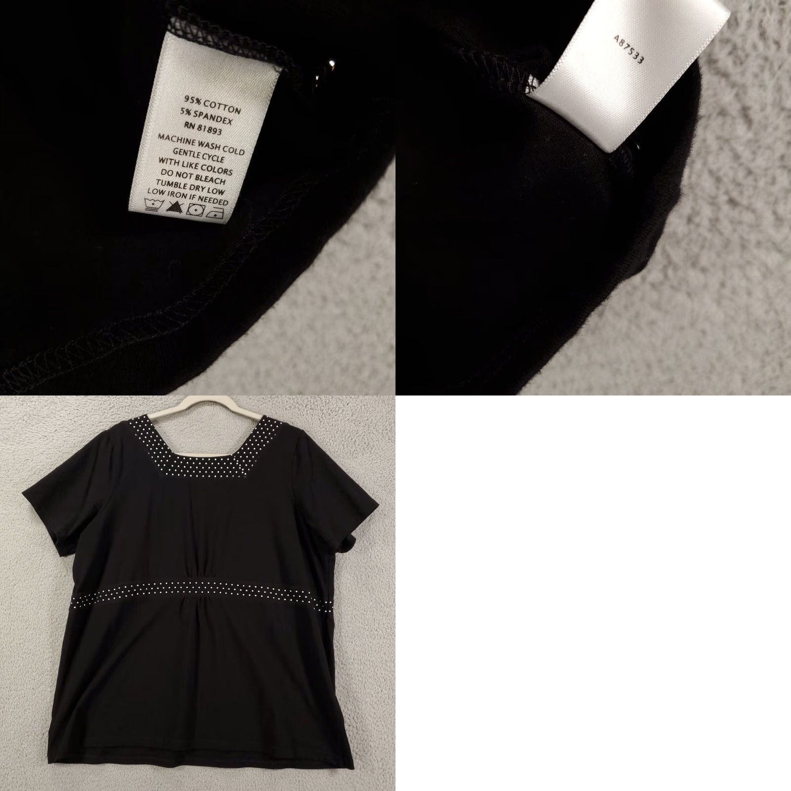 Denim & Co. Denim & Co Top Womens 1X Polka Dot Sweetheart Neckline V Neck Blouse Casual Knit Cotton Spandex Black for Women Plus Size 1X - Denim & Co. Size XL / US 12-14 / IT 48-50 - 8 Thumbnail
