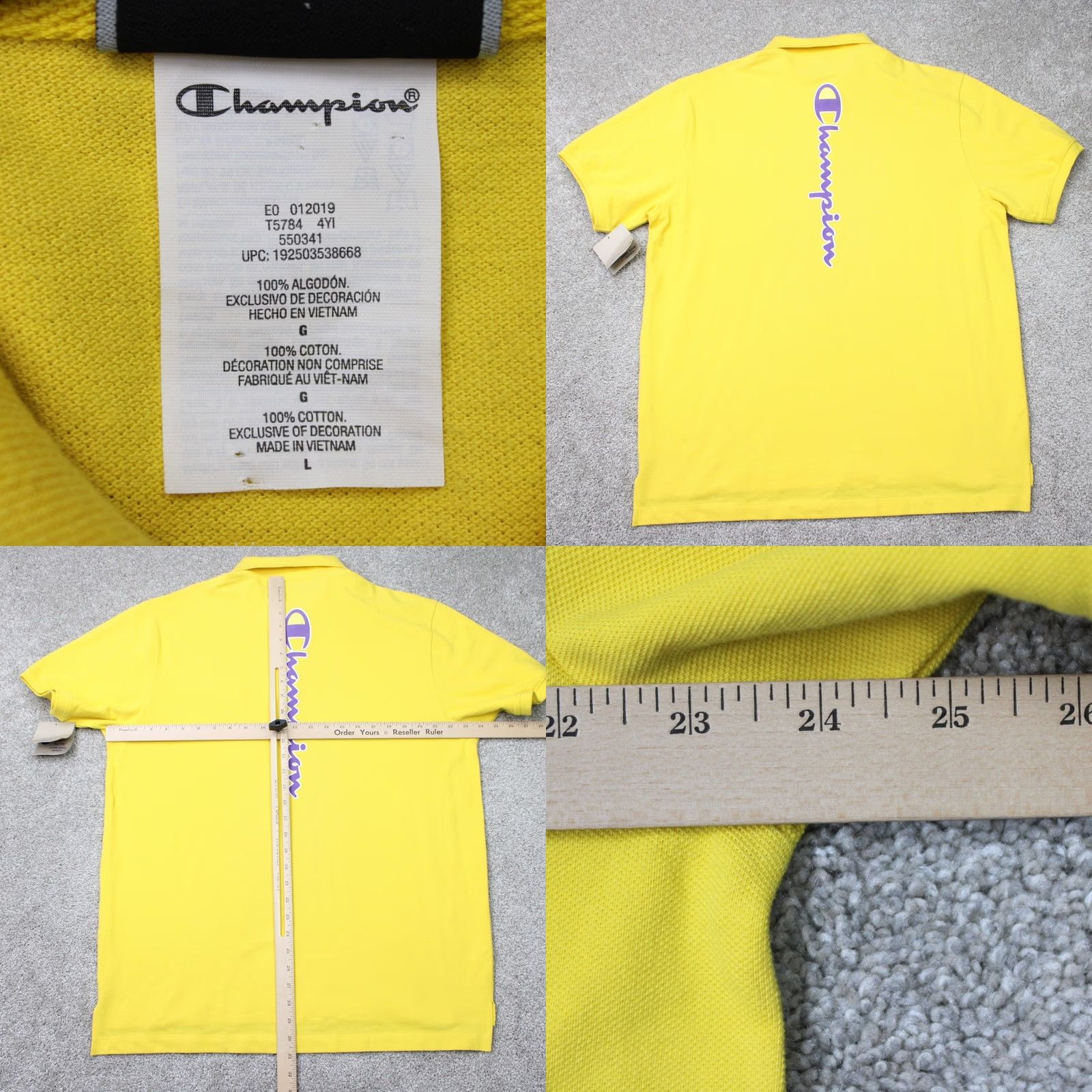 Champion Champion Polo Shirt Men Large Yellow/Purple Embroidered S/S 100% Cotton Golf Casual NWT Size US L / EU 52-54 / 3 - 8 Thumbnail