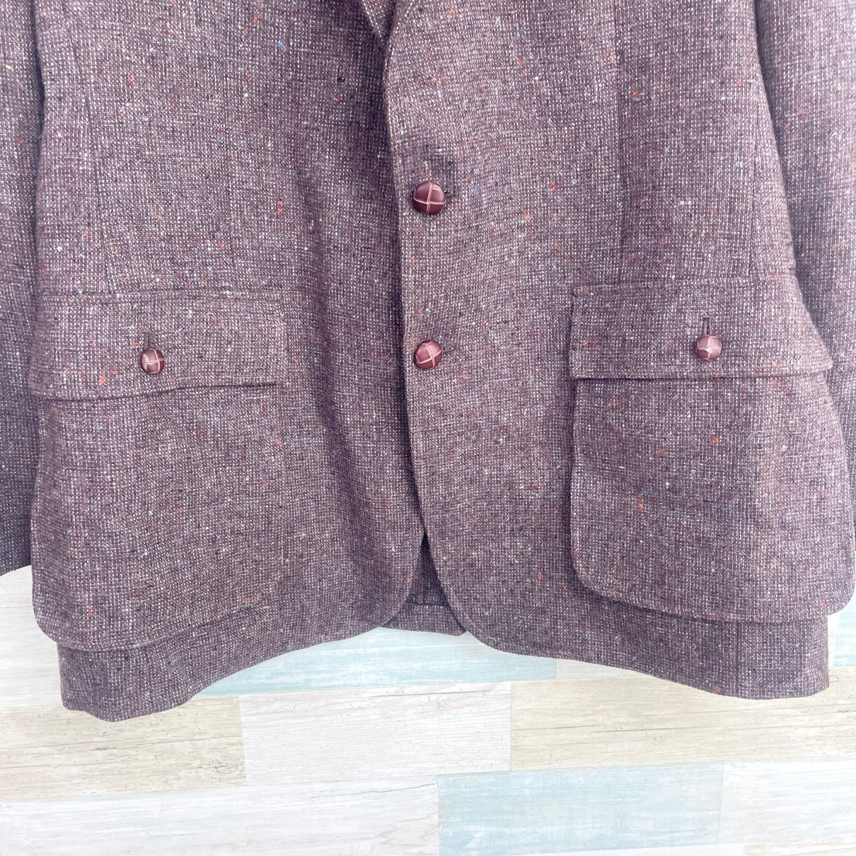 Other Fioravanti Tweed Sport Coat Brown Patch Pocket Mens 40L Size 40L - 4 Thumbnail