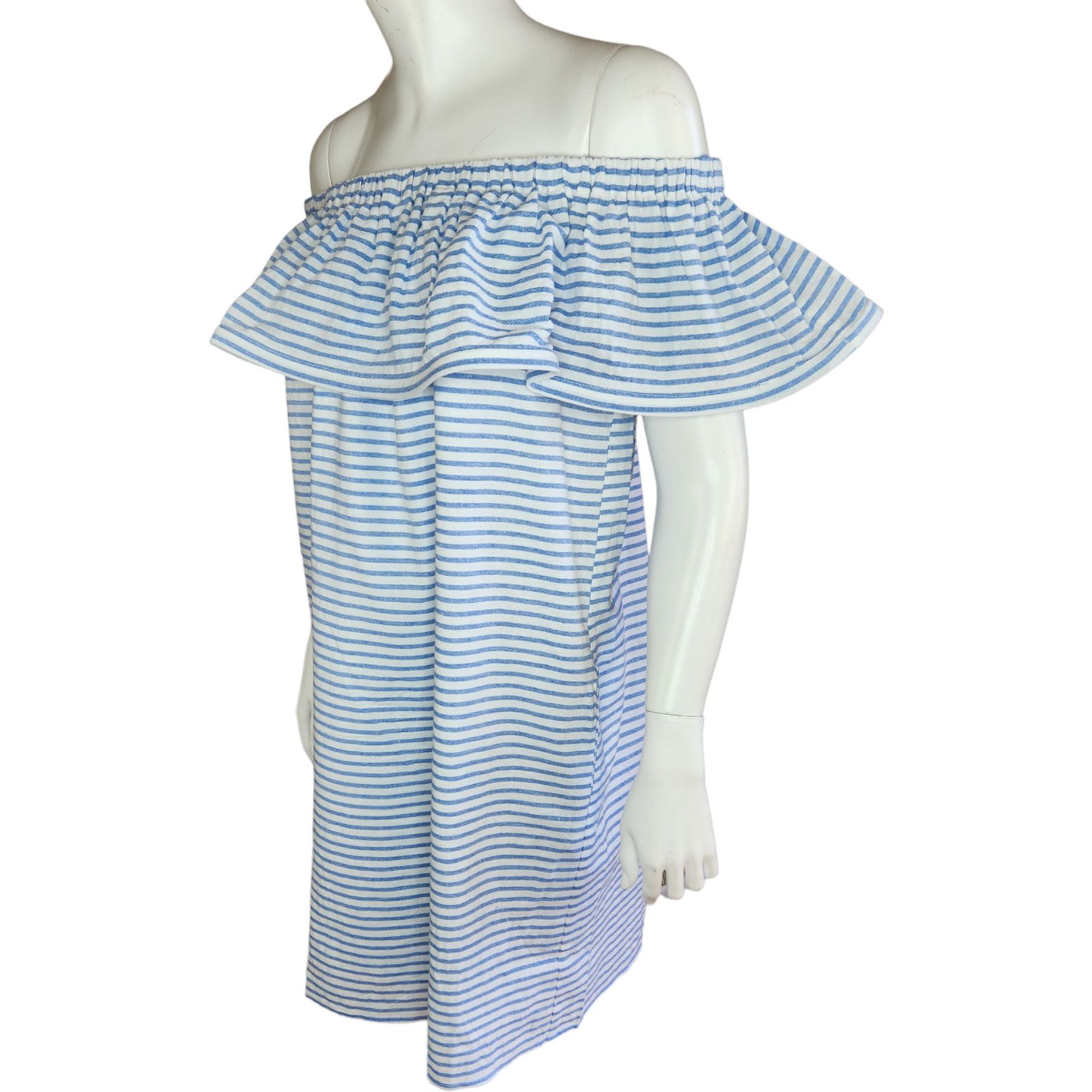 REVOLVE Revolve Line & Dot Dress Womens Large Lea Blue White Stripe Size L / US 10 / IT 46 - 4 Thumbnail