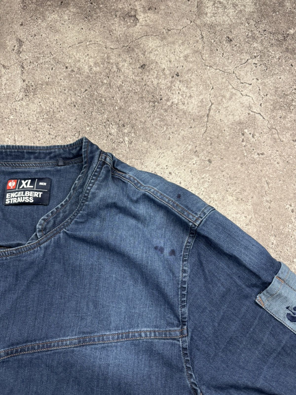Garment Reproduction of Workers Vintage Engelbert Strauss Denim Workwear Shirt Distressed Size US XL / EU 56 / 4 - 3 Thumbnail